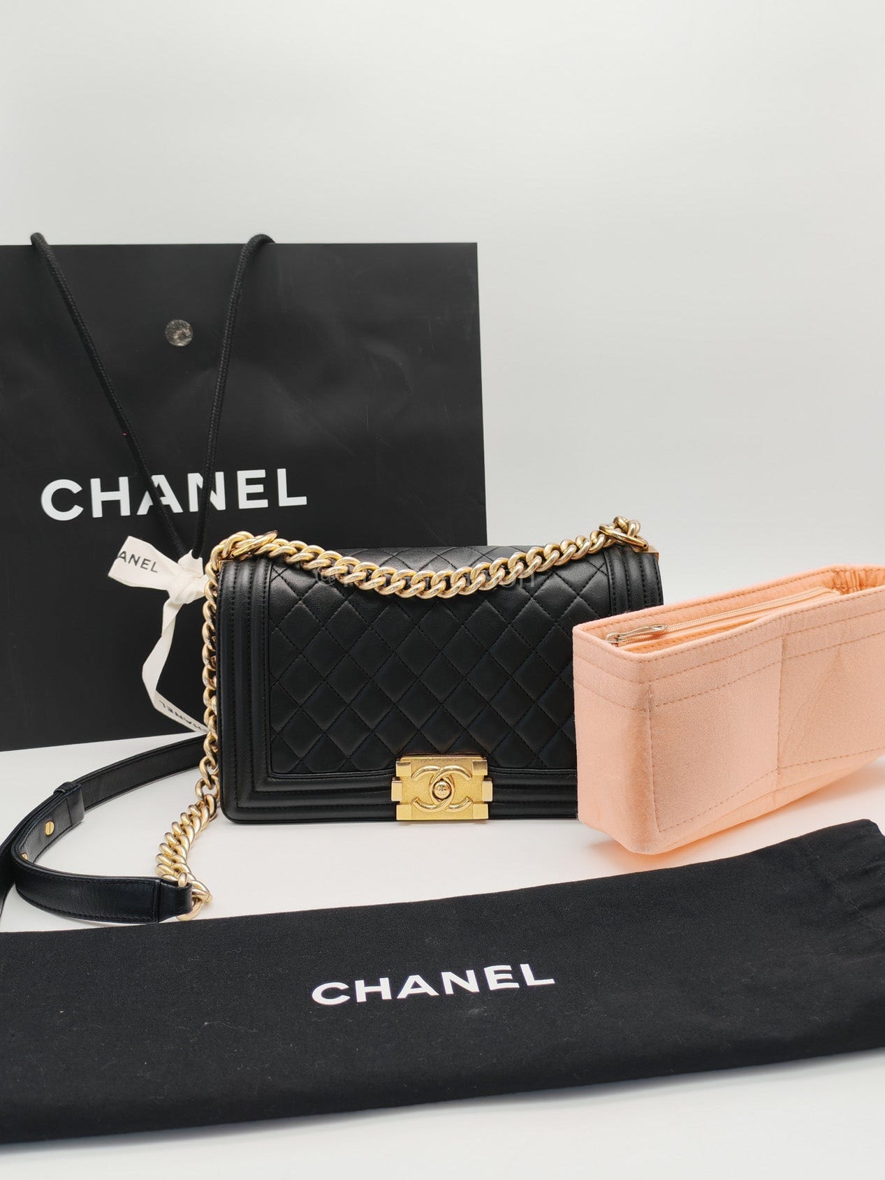 Chanel Boy Medium in Black Quilted Lambskin Leather and Aged Gold Hardware Series 23 | Purse Maison Luxury Bags Shop