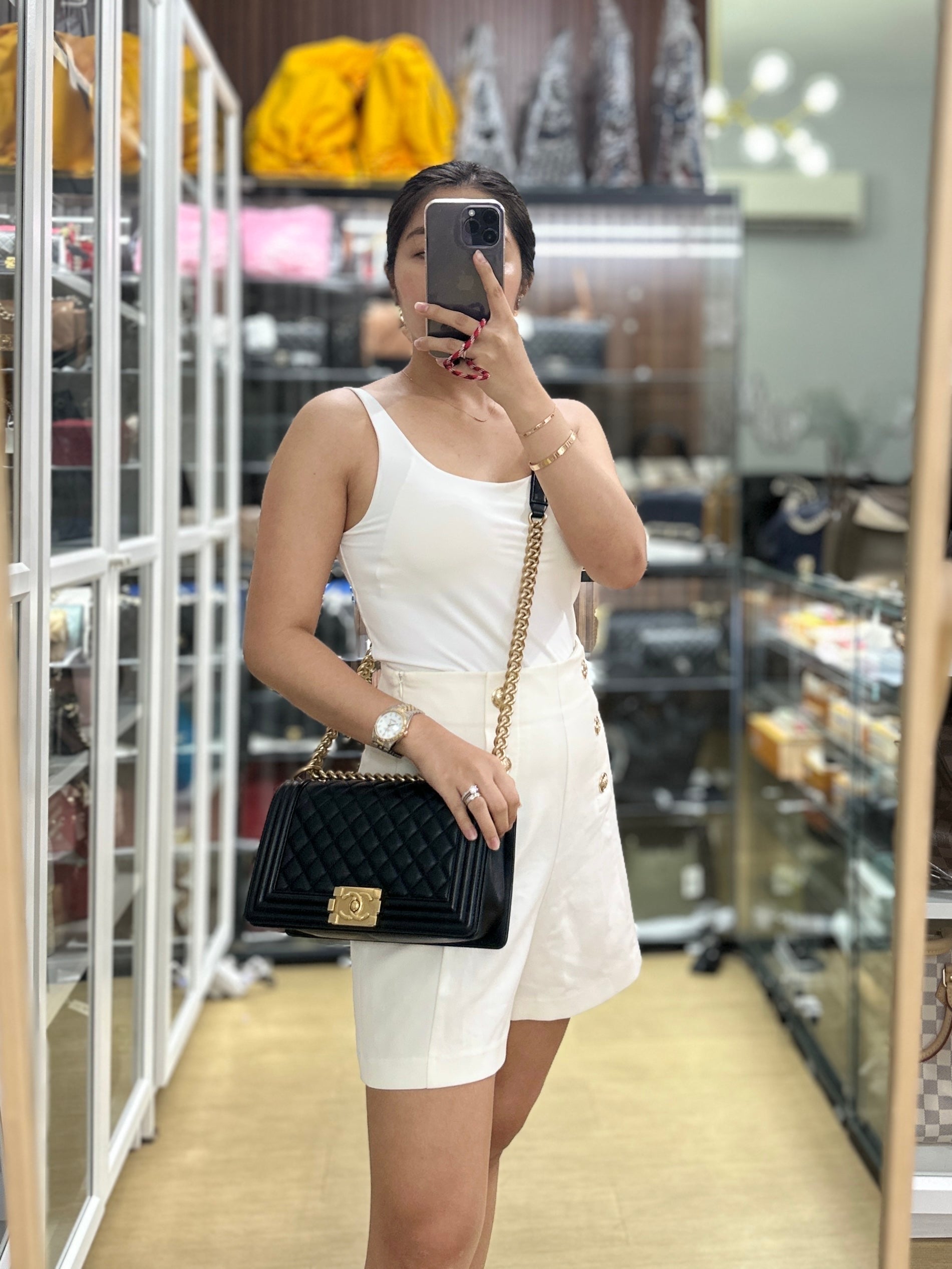 Boy Old Medium Black Lambskin Leather in Aged-Gold Hardware Series 29 | Purse Maison Luxury Bags Shop