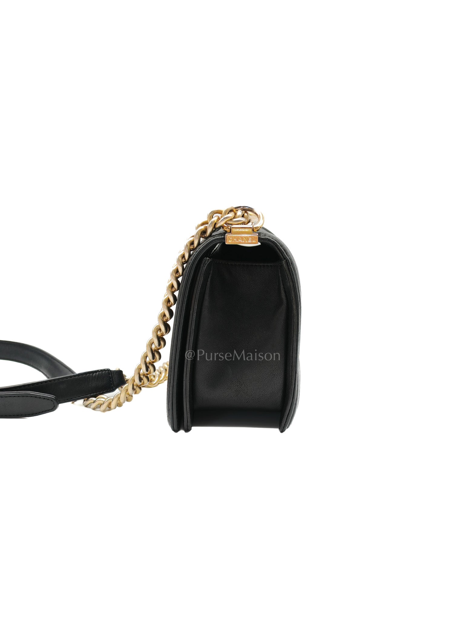 Chanel Boy Medium in Black Quilted Lambskin Leather and Aged Gold Hardware Series 23 | Purse Maison Luxury Bags Shop