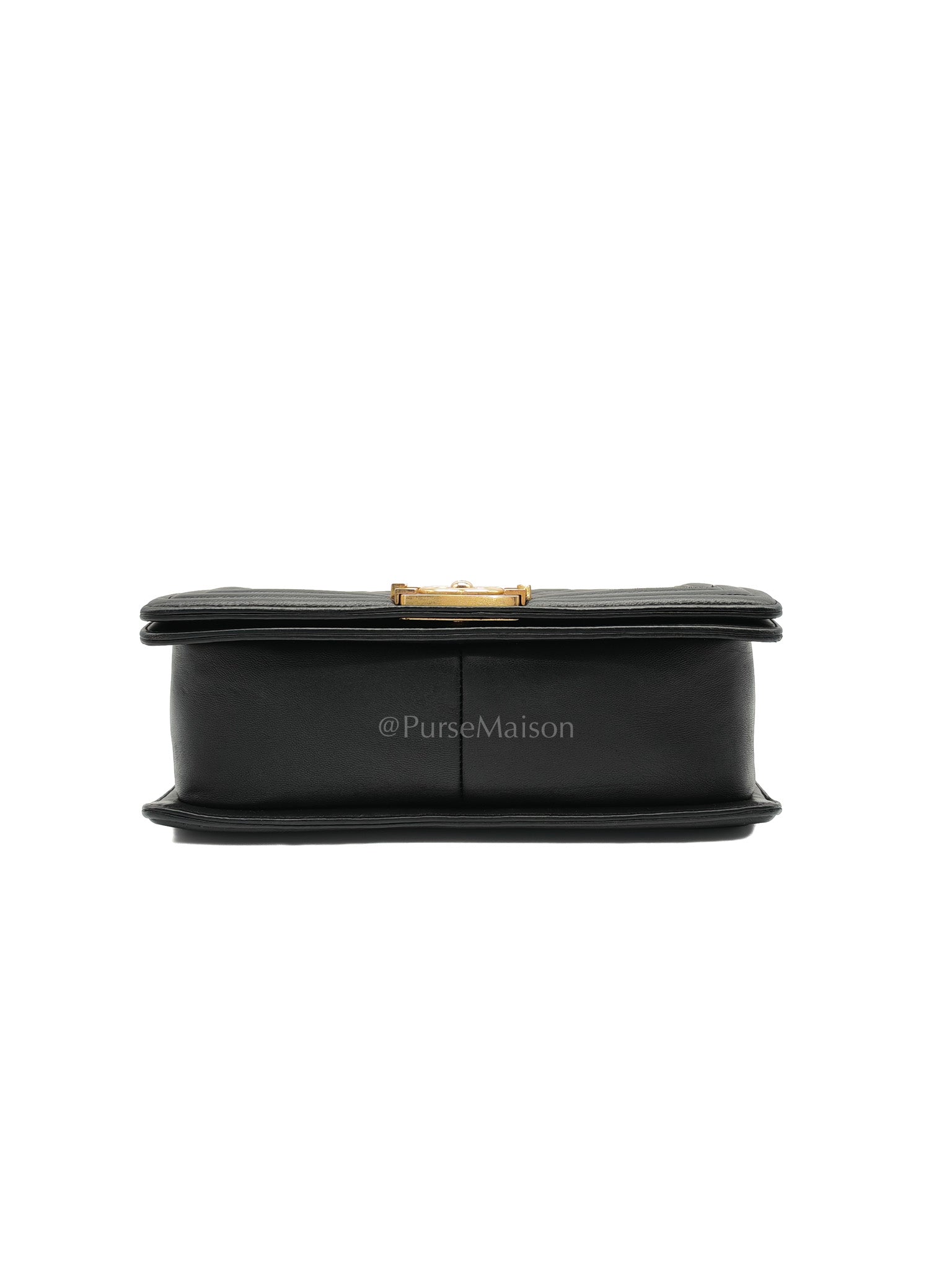 Chanel Boy Medium in Black Quilted Lambskin Leather and Aged Gold Hardware Series 23 | Purse Maison Luxury Bags Shop