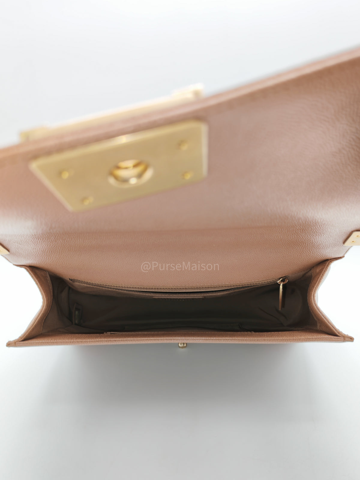 Chanel Boy New Medium in Brown Caramel Chevron Quilted Caviar Leather and Aged Brushed Gold Hardware Series 25 | Purse Maison Luxury Bags Shop