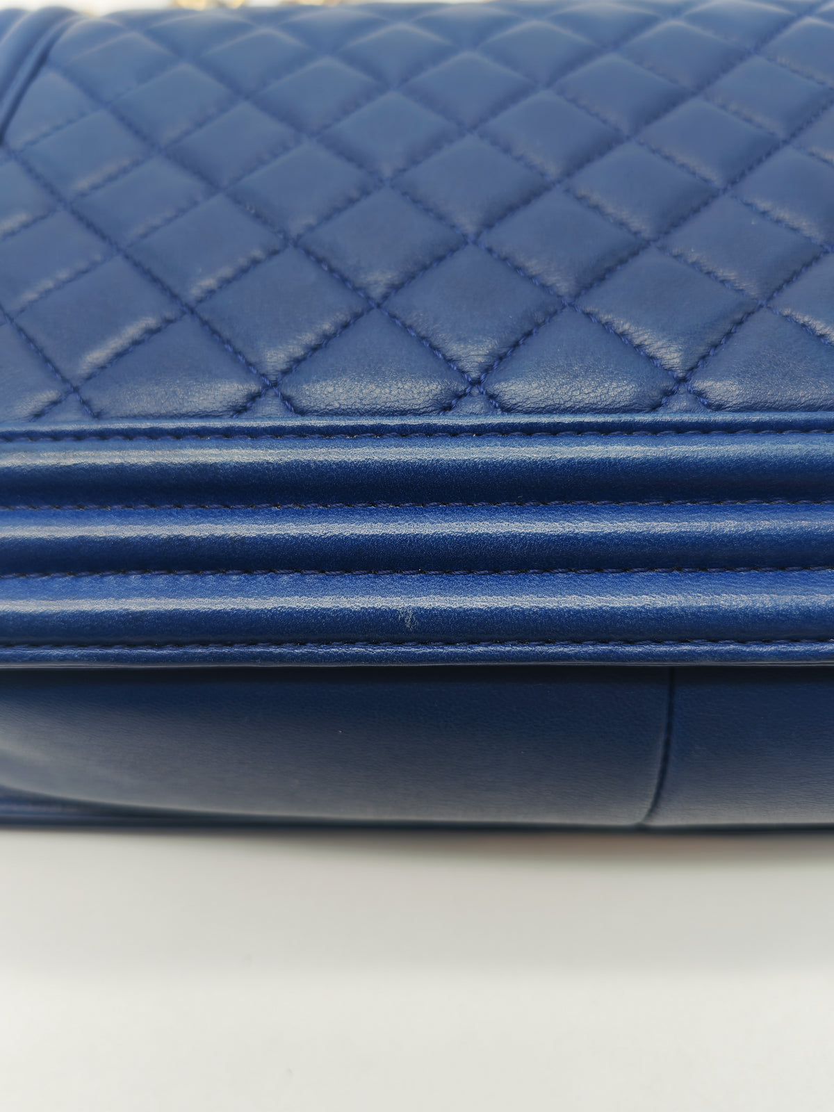 Chanel Boy New Medium in Navy Blue Quilted Lambskin Leather and Gold Hardware Series 23 | Purse Maison Luxury Bags Shop