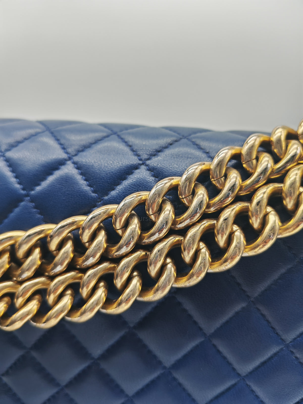 Chanel Boy New Medium in Navy Blue Quilted Lambskin Leather and Gold Hardware Series 23 | Purse Maison Luxury Bags Shop