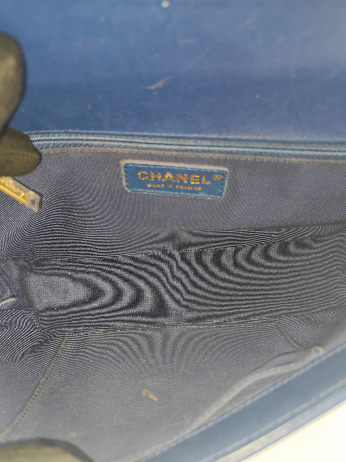 Chanel Boy New Medium in Navy Blue Quilted Lambskin Leather and Gold Hardware Series 23 | Purse Maison Luxury Bags Shop
