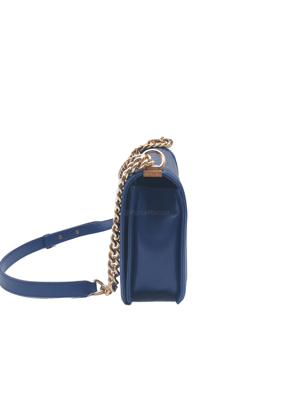 Chanel Boy New Medium in Navy Blue Quilted Lambskin Leather and Gold Hardware Series 23 | Purse Maison Luxury Bags Shop