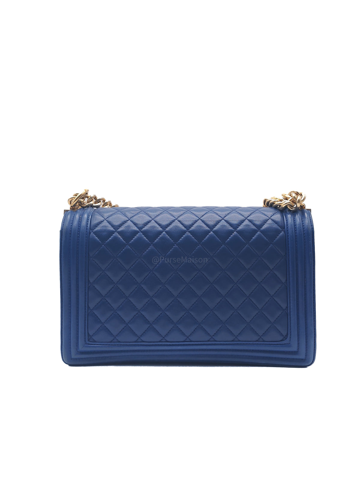 Chanel Boy New Medium in Navy Blue Quilted Lambskin Leather and Gold Hardware Series 23 | Purse Maison Luxury Bags Shop