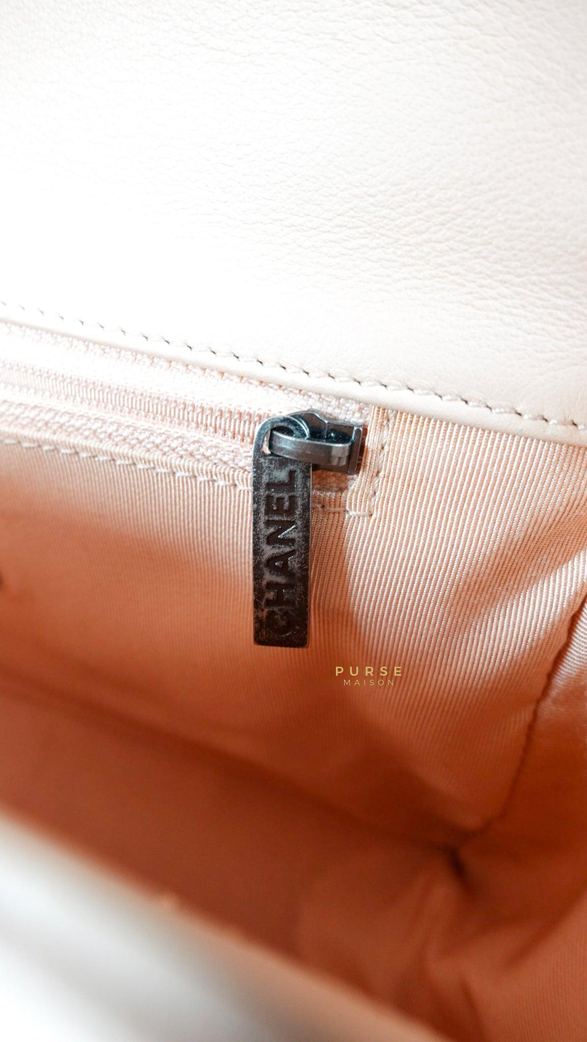 Chanel Boy New Medium in Nude Beige Lambskin Leather & Ruthenium Hardware (Series 19)