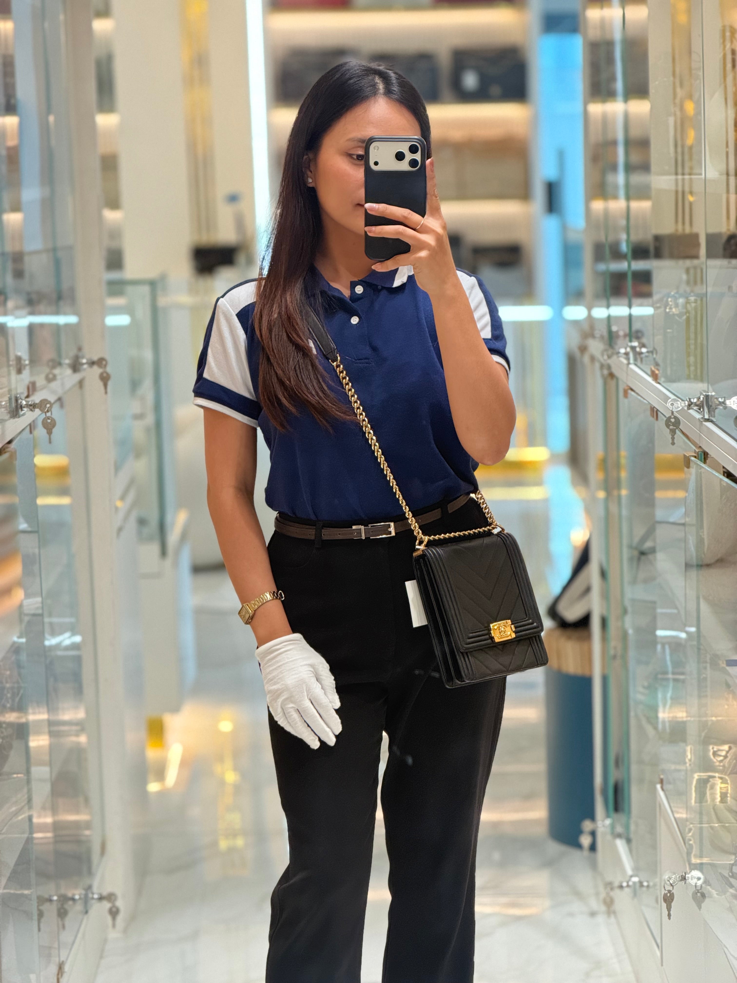 Chanel Boy North South Bag in Black Lambskin Leather & Gold Hardware Series 28 | Purse Maison Luxury Bags Shop