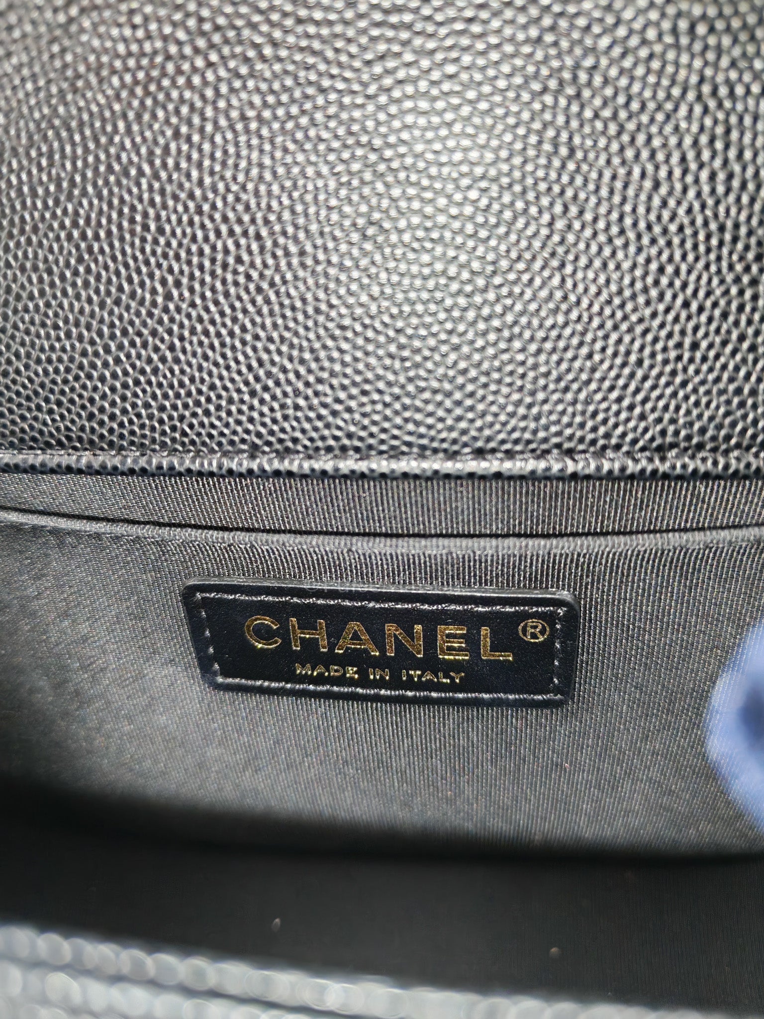Chanel Boy Old Medium in Black Quilted Caviar Leather and Aged Gold Hardware Microchip | Purse Maison Luxury Bags Shop