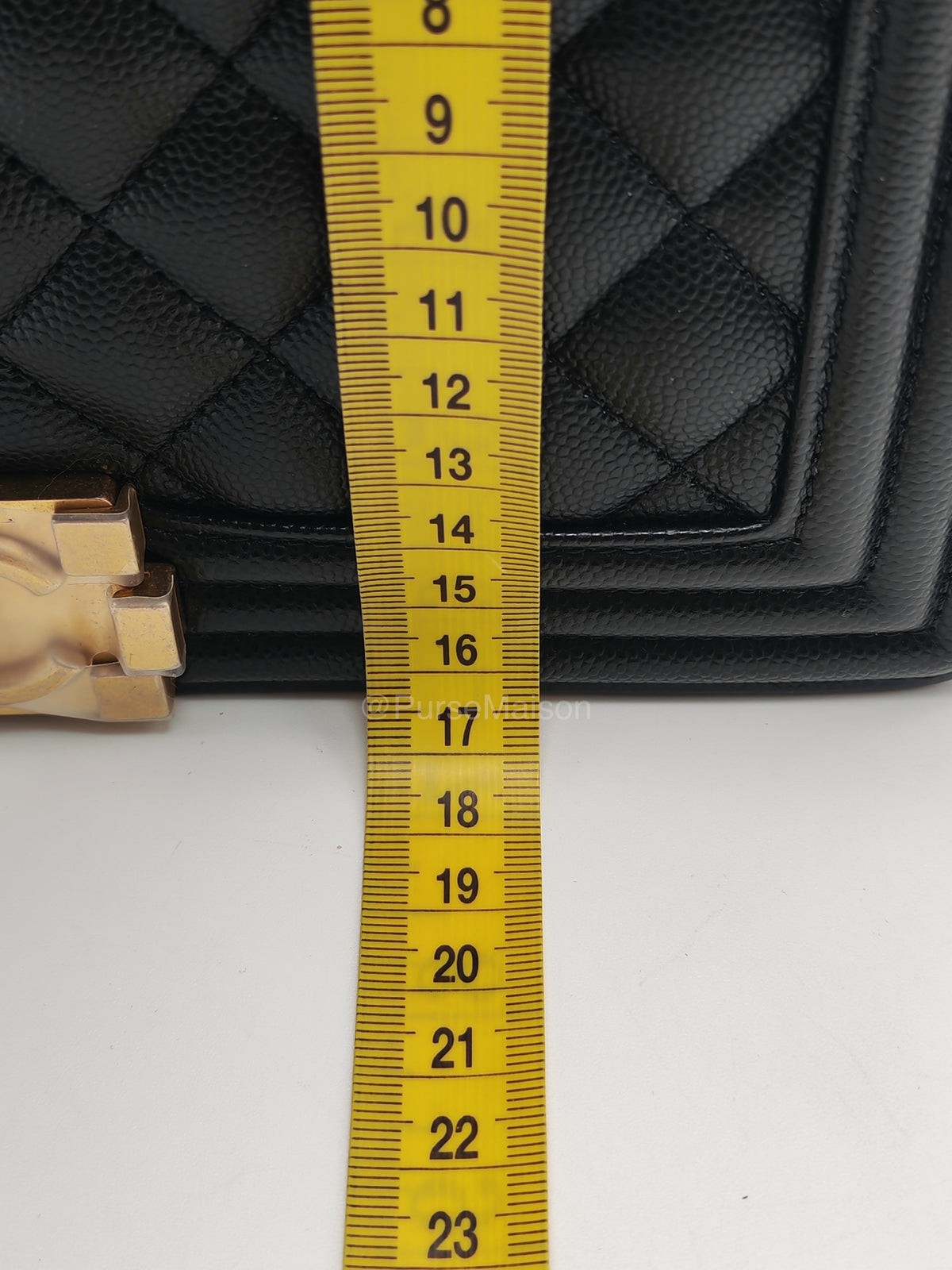 Chanel Boy Old Medium in Black Quilted Caviar Leather and Aged Gold Hardware Microchip (T0****HG) | Purse Maison Luxury Bags Shop