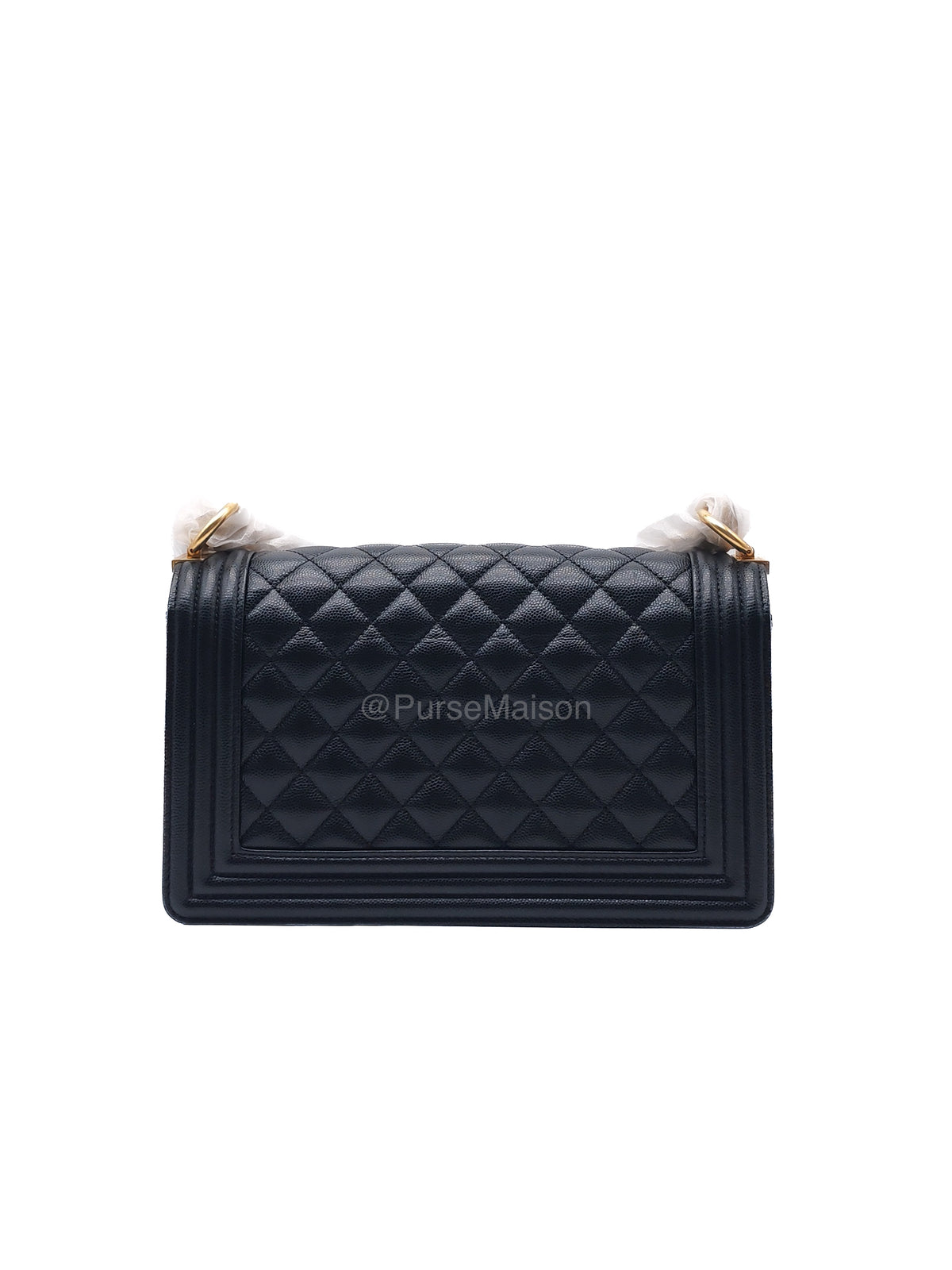 Chanel Boy Old Medium in Black Quilted Caviar Leather and Aged Gold Hardware Microchip (T0****HG) | Purse Maison Luxury Bags Shop