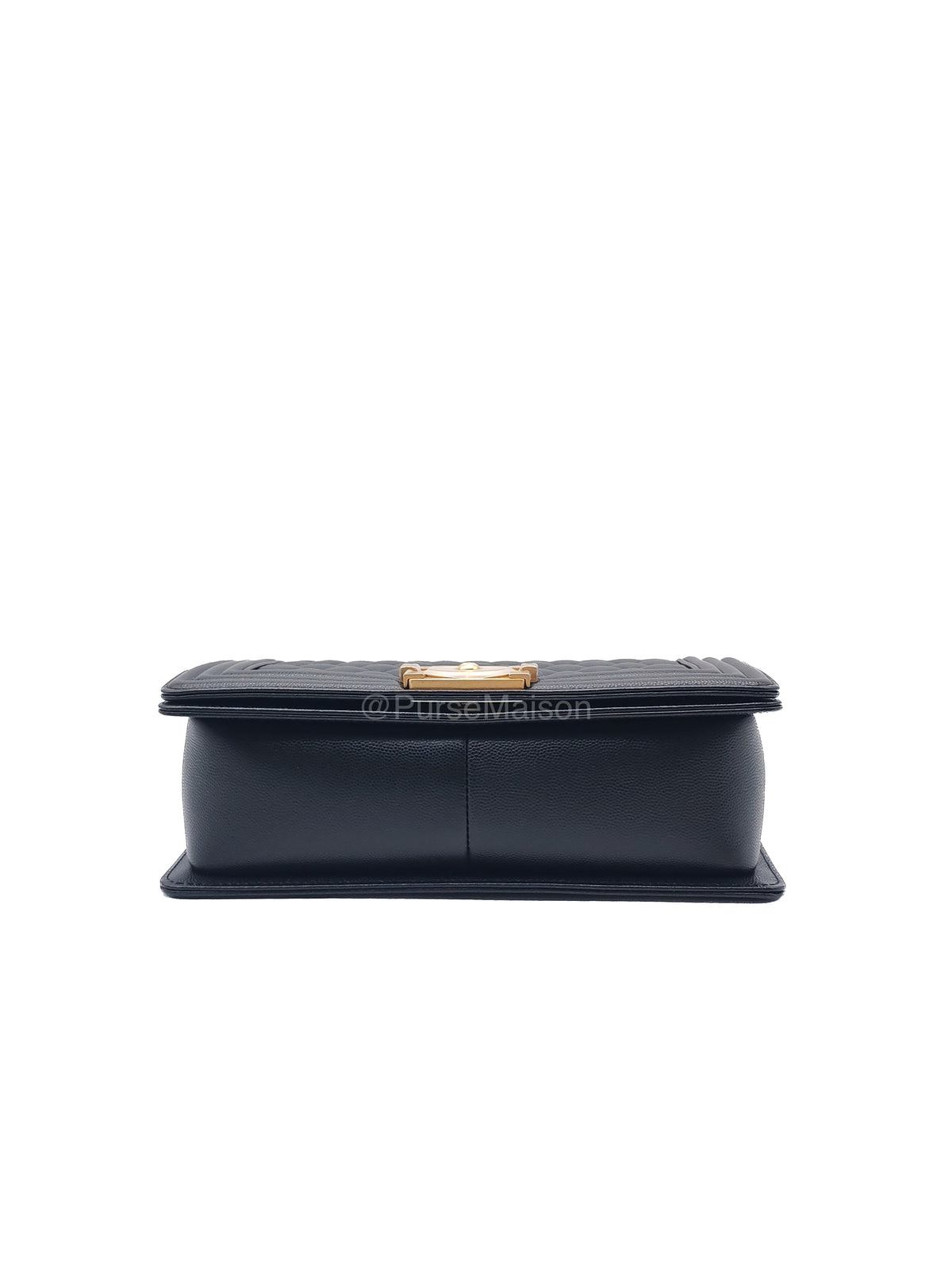 Chanel Boy Old Medium in Black Quilted Caviar Leather and Aged Gold Hardware Microchip (T0****HG) | Purse Maison Luxury Bags Shop