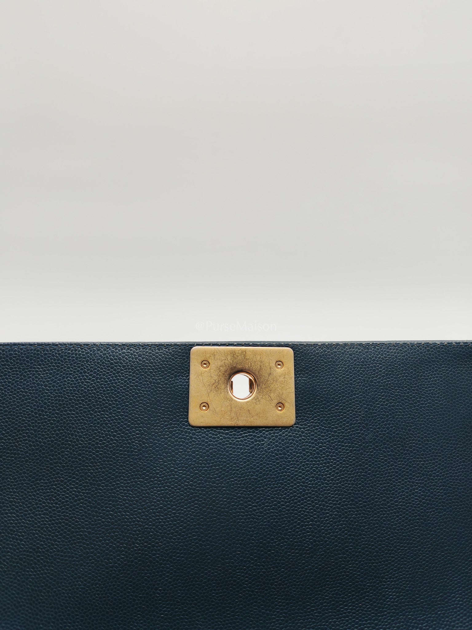 Boy Old Medium in Blue Gray Chevron Caviar Leather and Aged Gold Hardware Series 25 | Purse Maison Luxury Bags Shop
