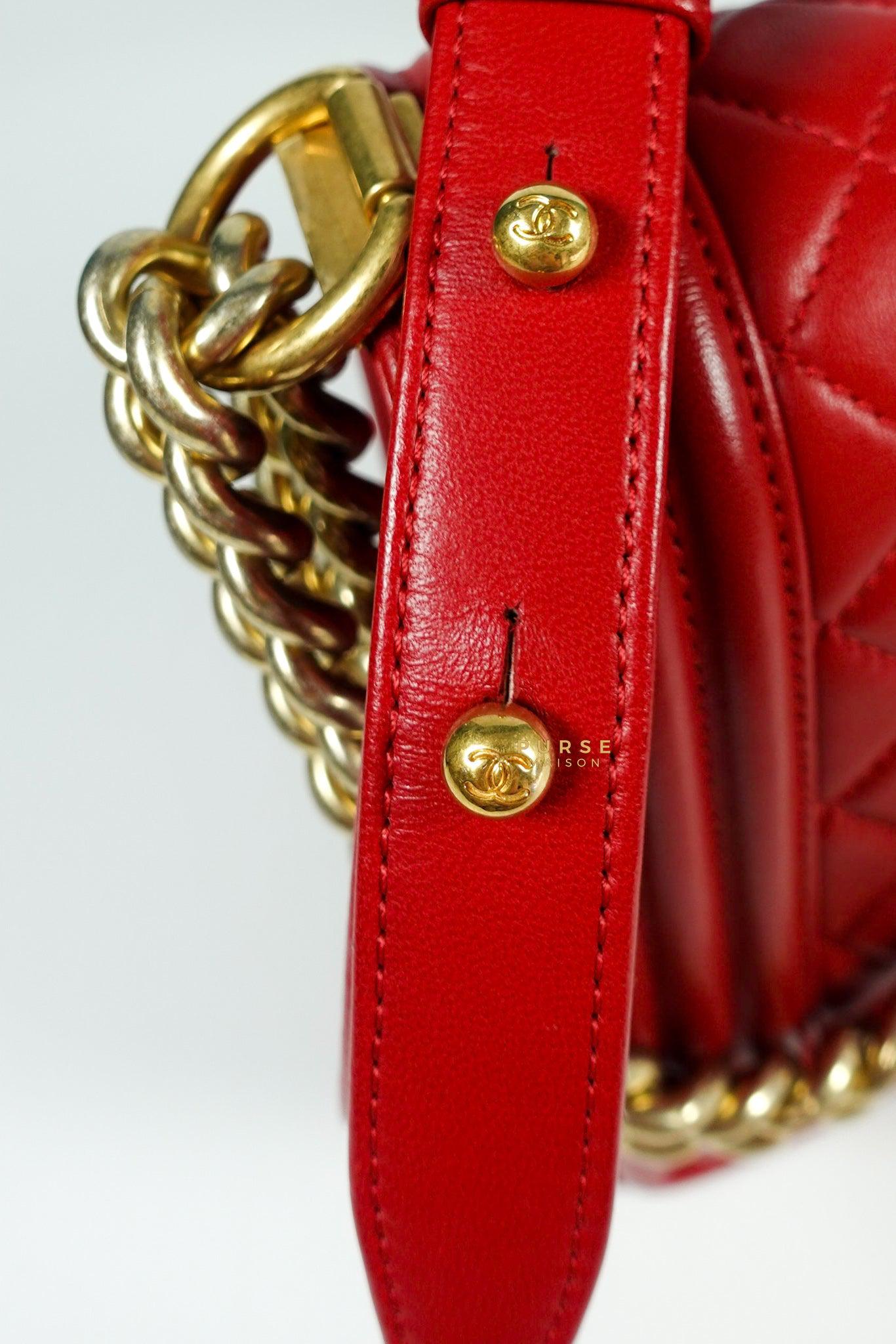 Chanel Boy Red Old Medium in Lambskin and Aged Gold Hardware Series 23