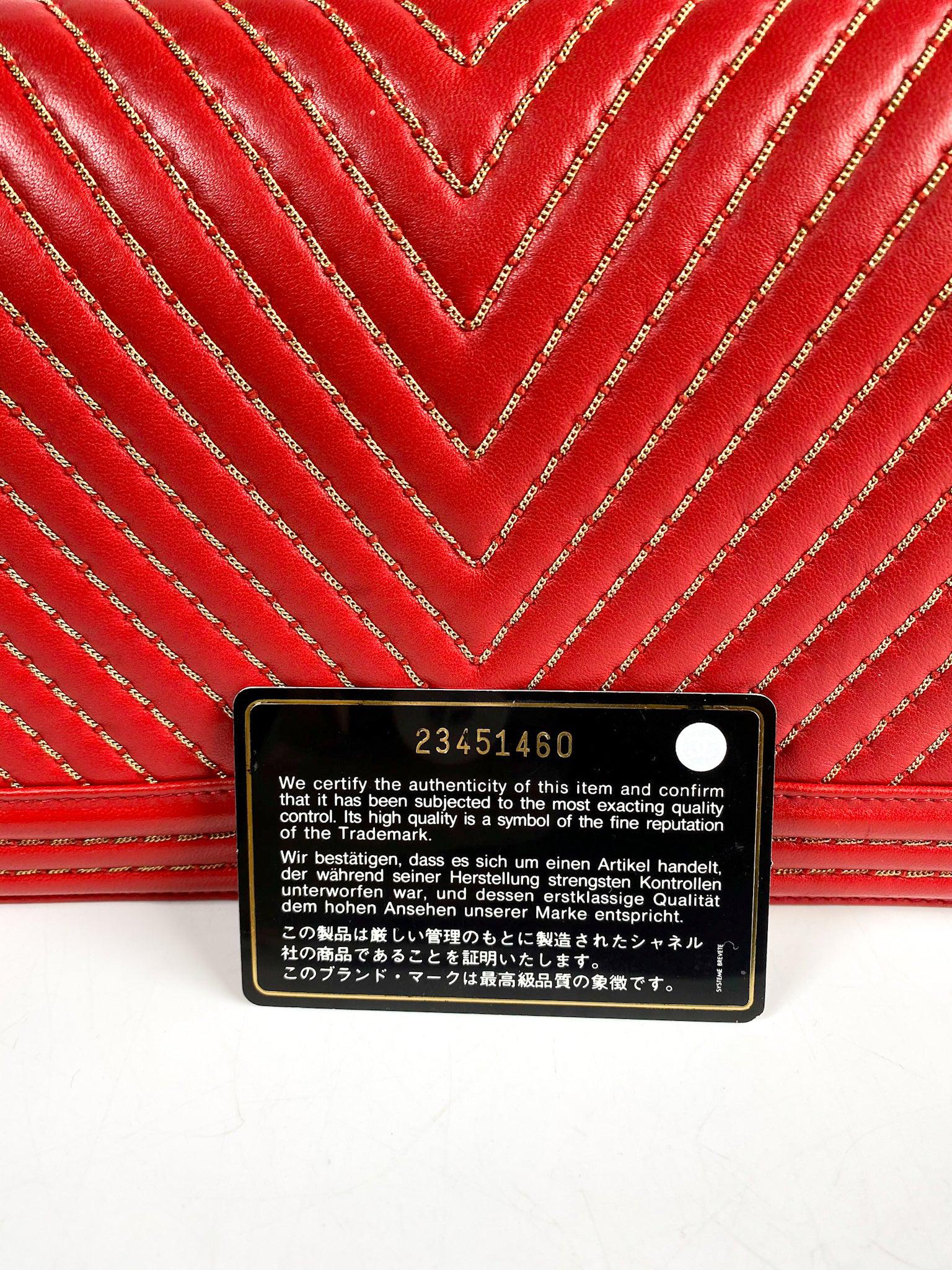 Chanel Boy Red Studded Chevron Old Medium Limited Edition Calfskin Series 23