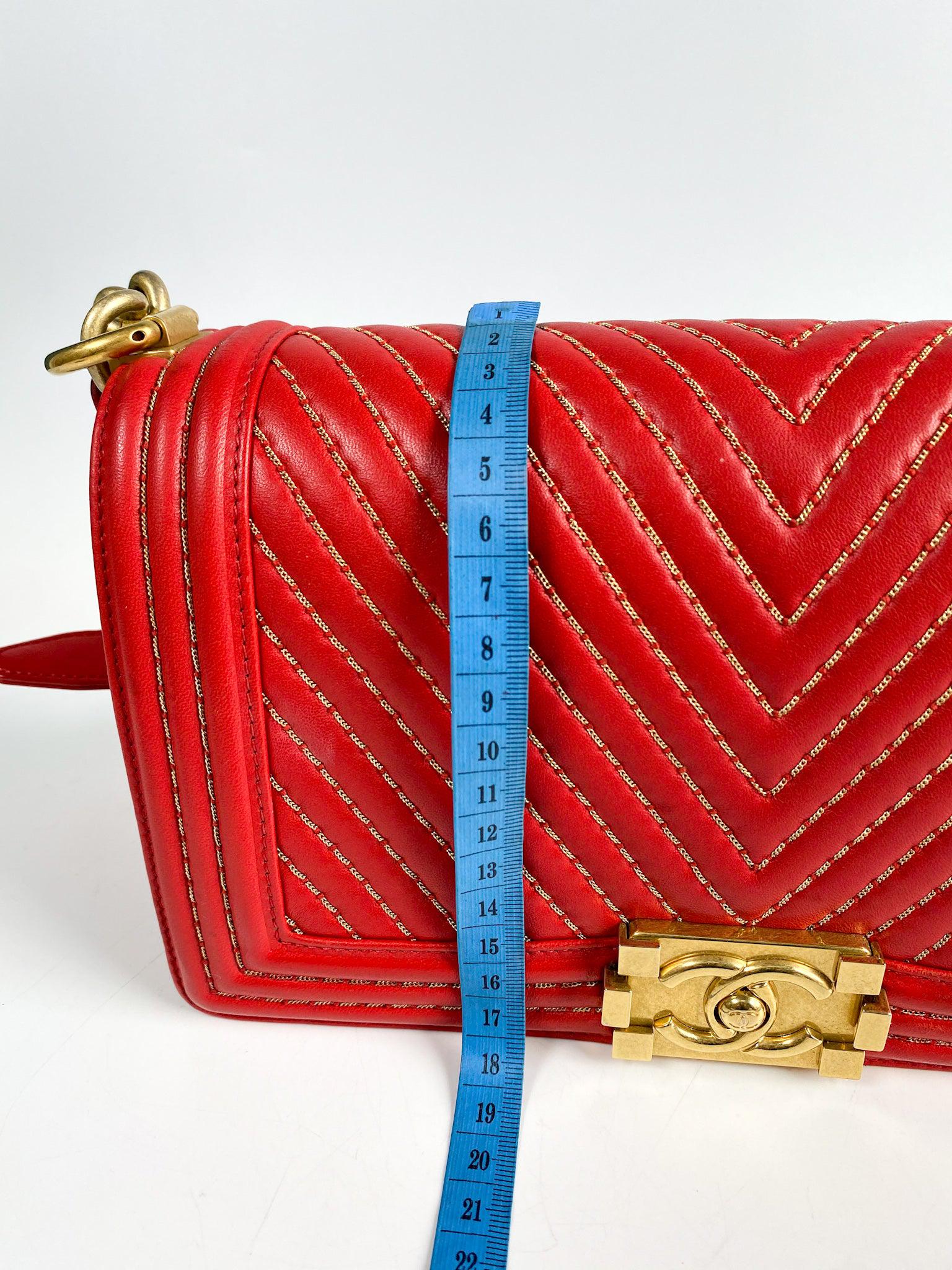 Chanel Boy Red Studded Chevron Old Medium Limited Edition Calfskin Series 23