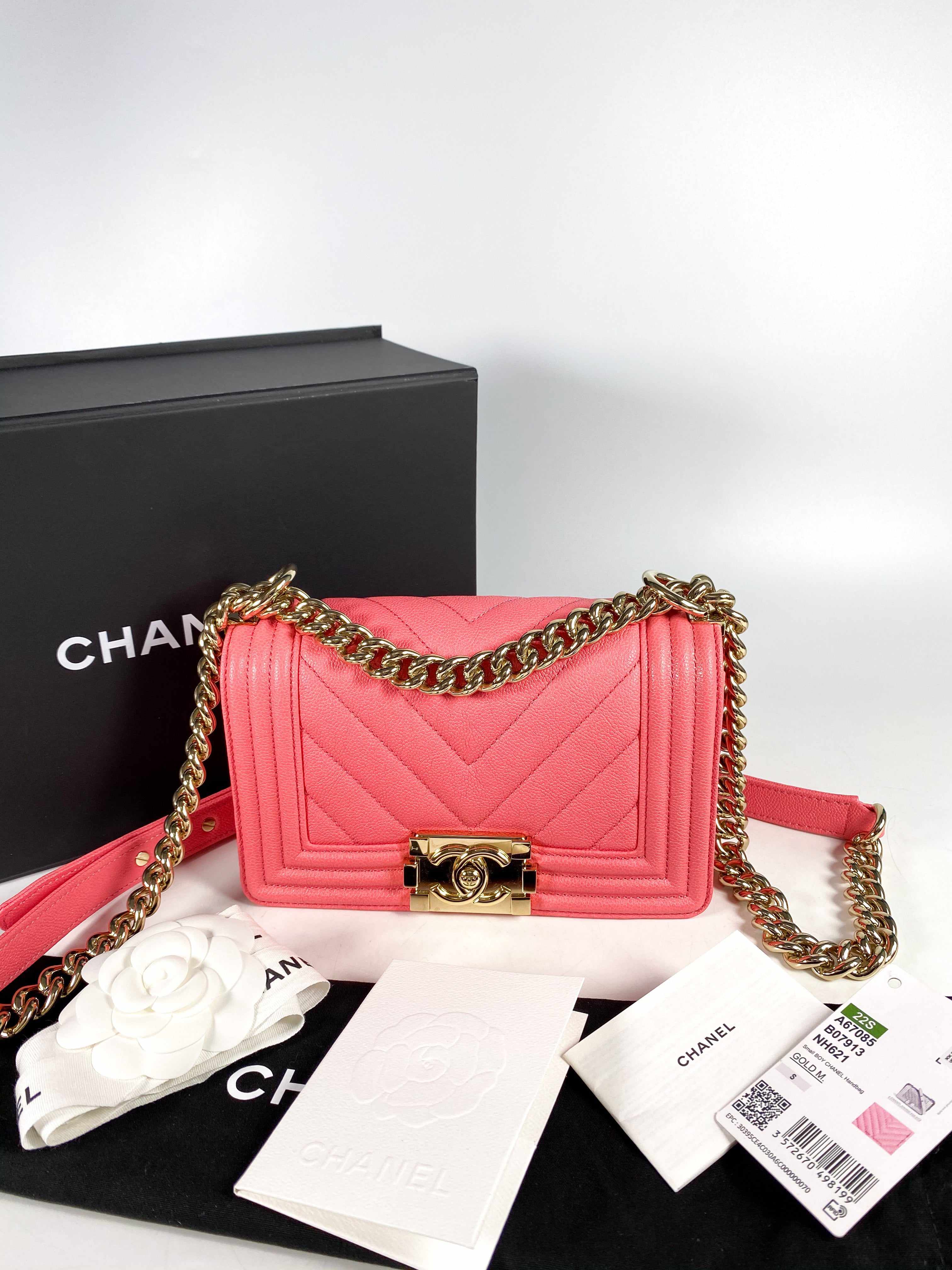 Chanel Boy Small Caviar 22s Pink and Light Gold Hardware (Microchip)