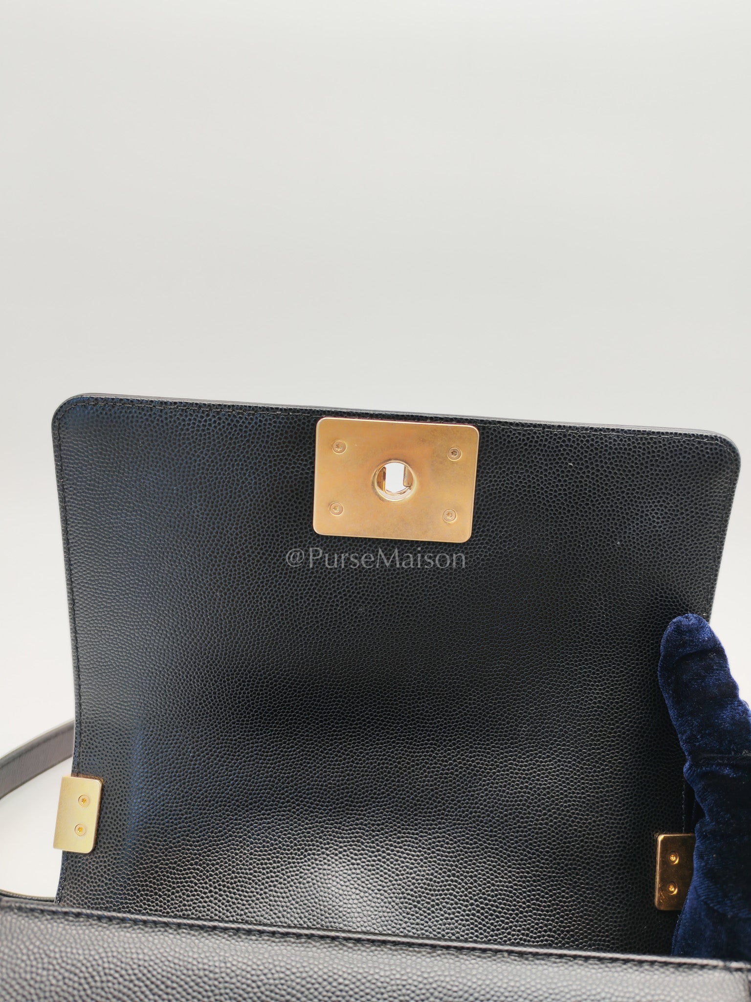 Boy Small in Black Quilted Calfskin Leather and Aged Gold Hardware (Microchip) | Purse Maison Luxury Bags Shop