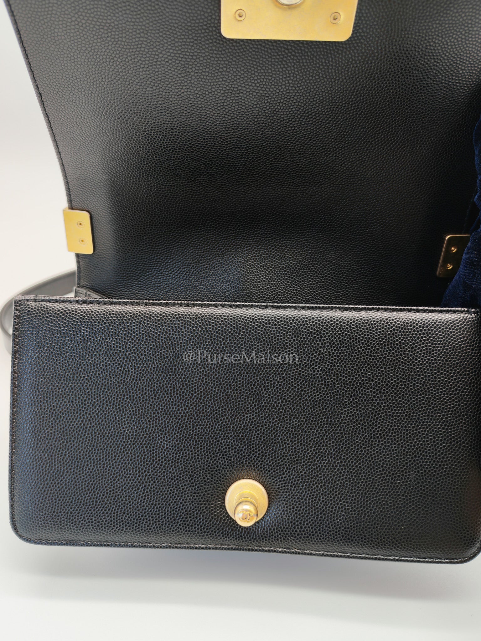 Boy Small in Black Quilted Calfskin Leather and Aged Gold Hardware (Microchip) | Purse Maison Luxury Bags Shop