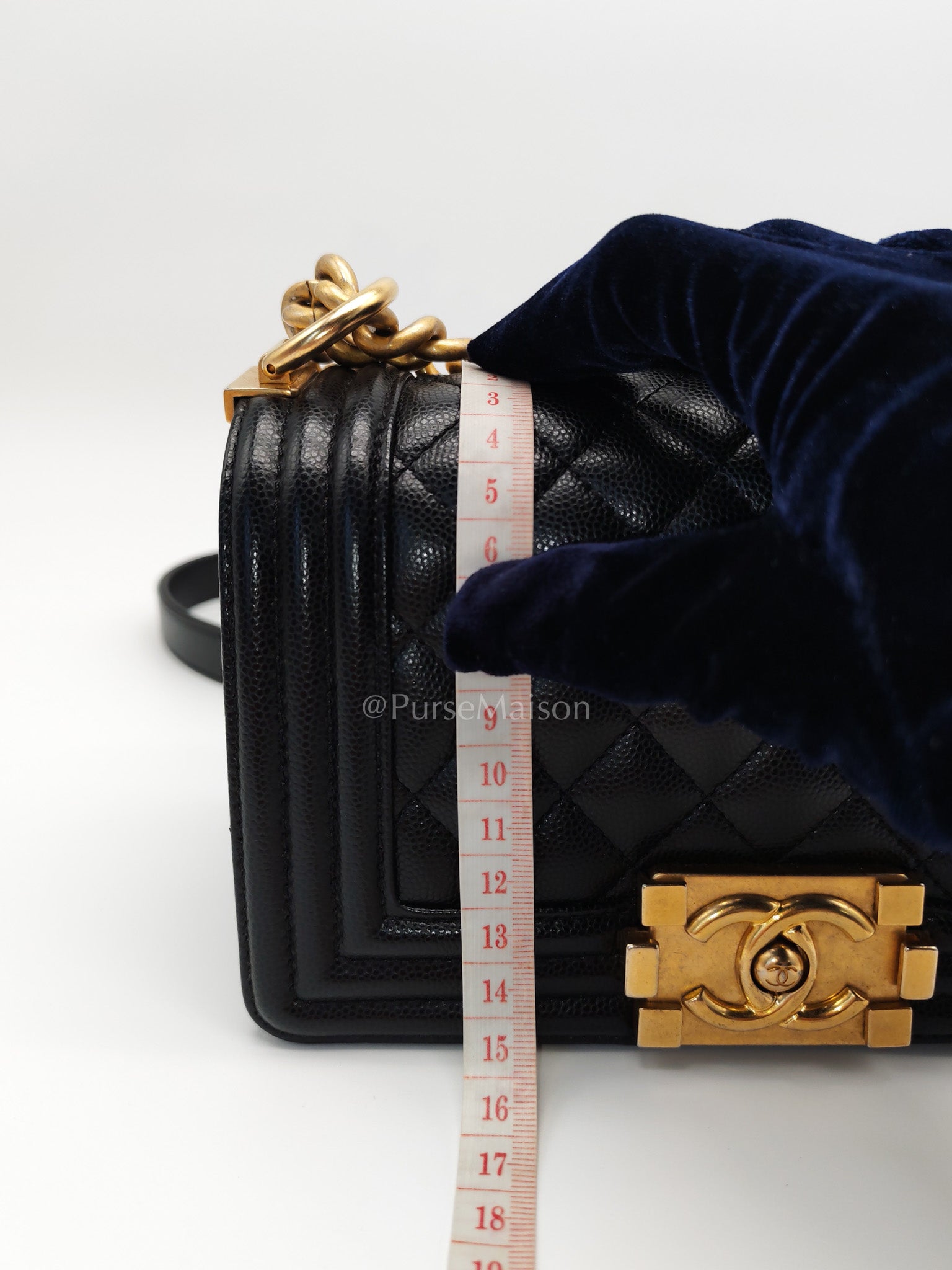 Boy Small in Black Quilted Calfskin Leather and Aged Gold Hardware (Microchip) | Purse Maison Luxury Bags Shop