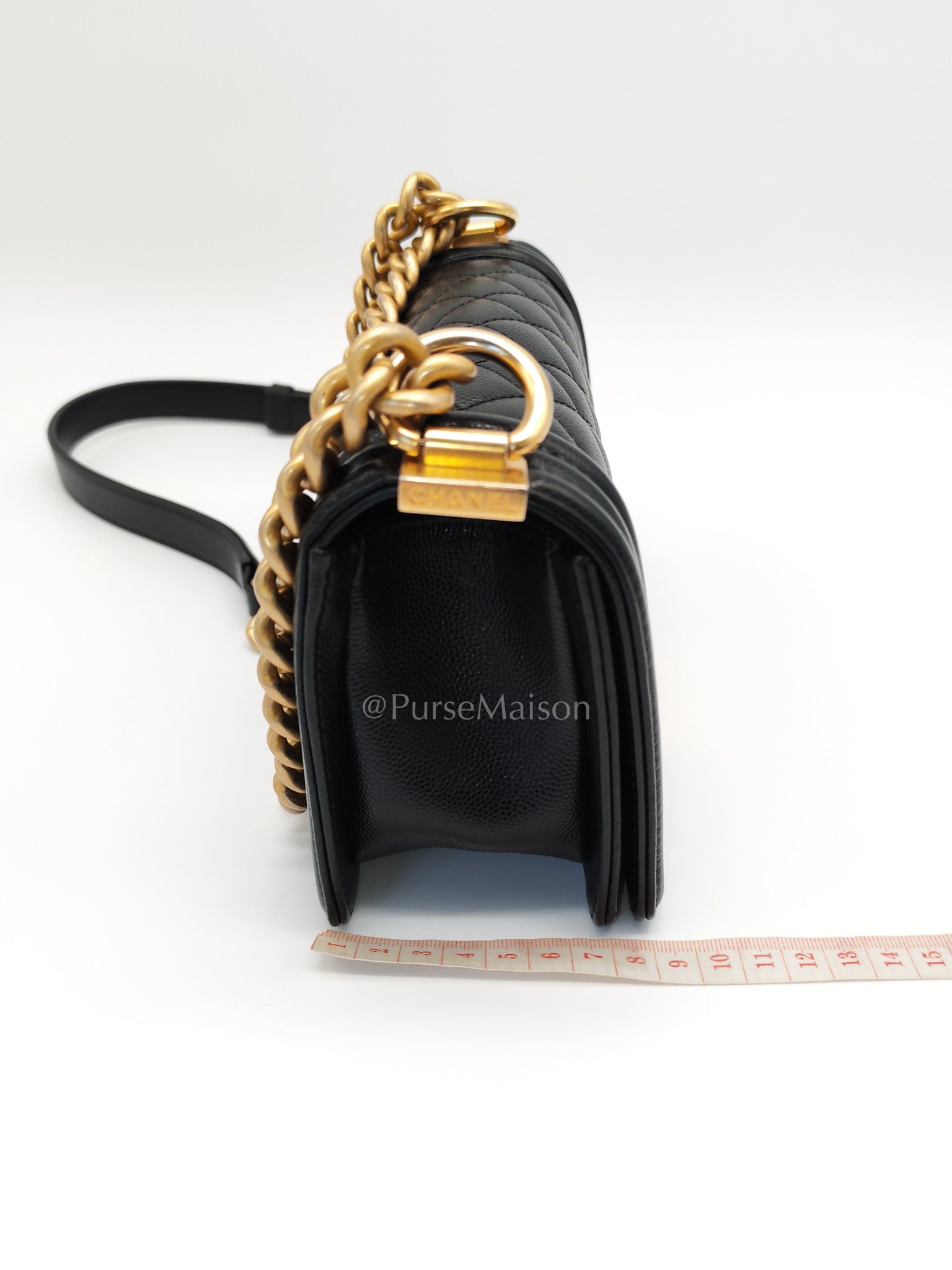 Boy Small in Black Quilted Calfskin Leather and Aged Gold Hardware (Microchip) | Purse Maison Luxury Bags Shop
