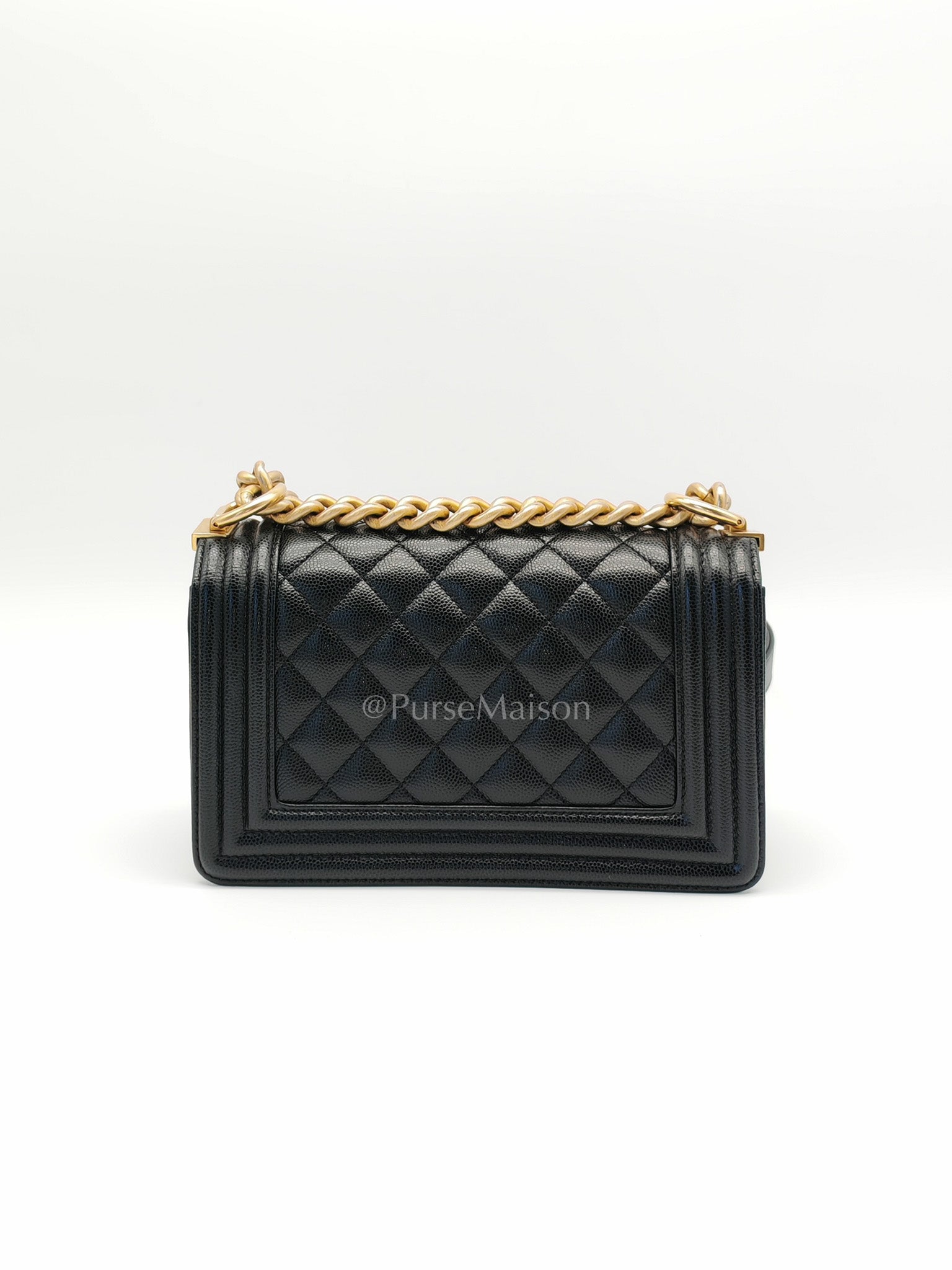Boy Small in Black Quilted Calfskin Leather and Aged Gold Hardware (Microchip) | Purse Maison Luxury Bags Shop