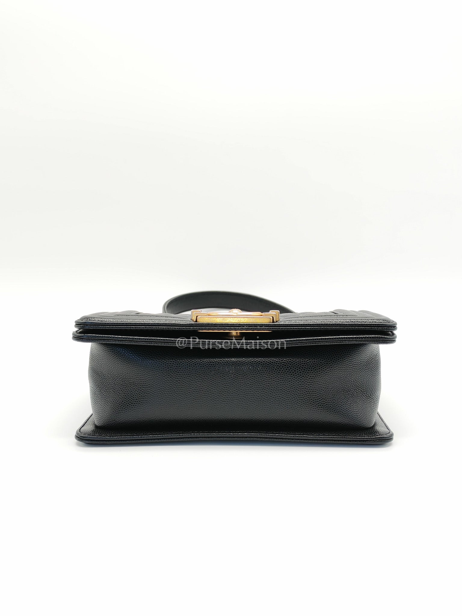 Boy Small in Black Quilted Calfskin Leather and Aged Gold Hardware (Microchip) | Purse Maison Luxury Bags Shop