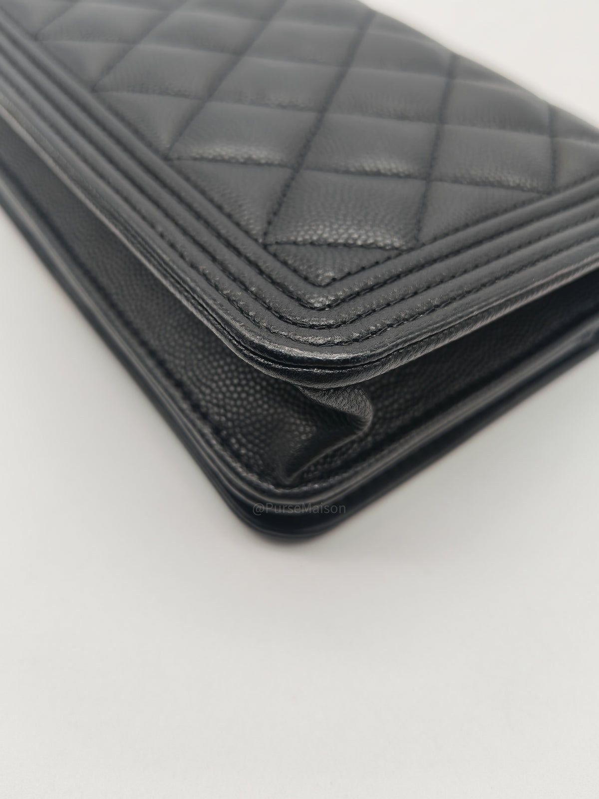 Chanel Boy Wallet On Chain in Black Quilted Caviar Leather and Aged Gold Hardware Microchip | Purse Maison Luxury Bags Shop