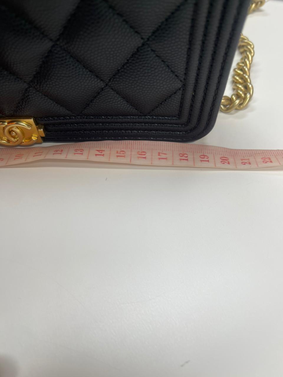 Chanel Boy Wallet On Chain in Black Quilted Caviar Leather and Aged Gold Hardware Microchip | Purse Maison Luxury Bags Shop