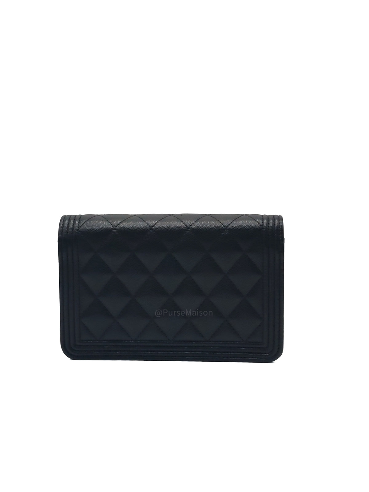 Chanel Boy Wallet On Chain in Black Quilted Caviar Leather and Aged Gold Hardware Microchip | Purse Maison Luxury Bags Shop