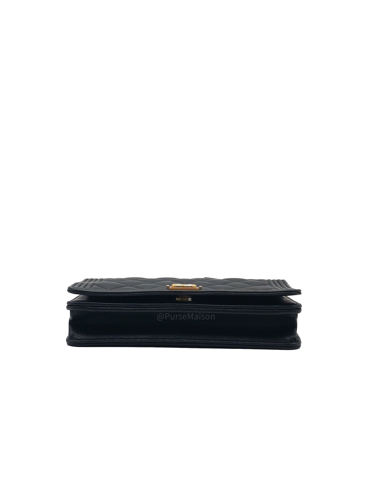 Chanel Boy Wallet On Chain in Black Quilted Caviar Leather and Aged Gold Hardware Microchip | Purse Maison Luxury Bags Shop