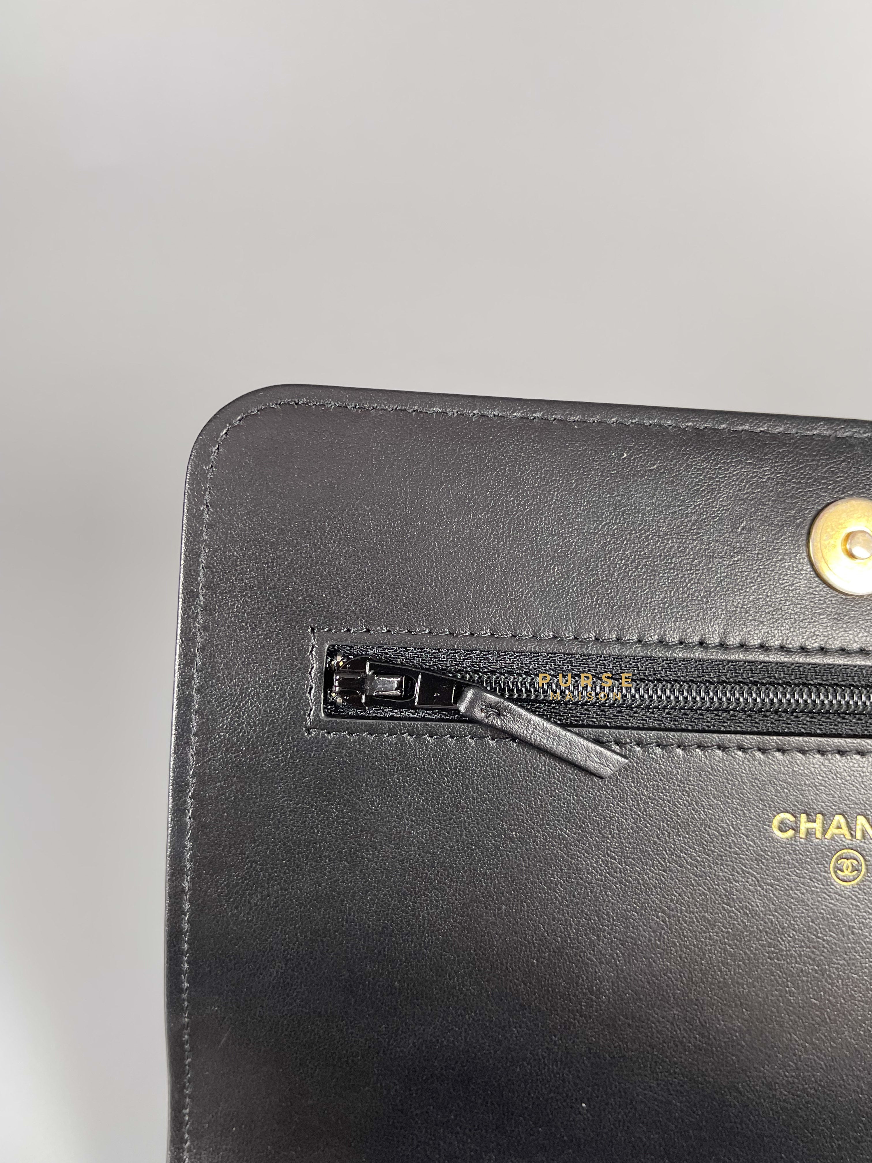 Chanel Boy Wallet on Chain (WOC) in Black Caviar Leather & Aged Gold Hardware (Series 30) | Purse Maison Luxury Bags Shop