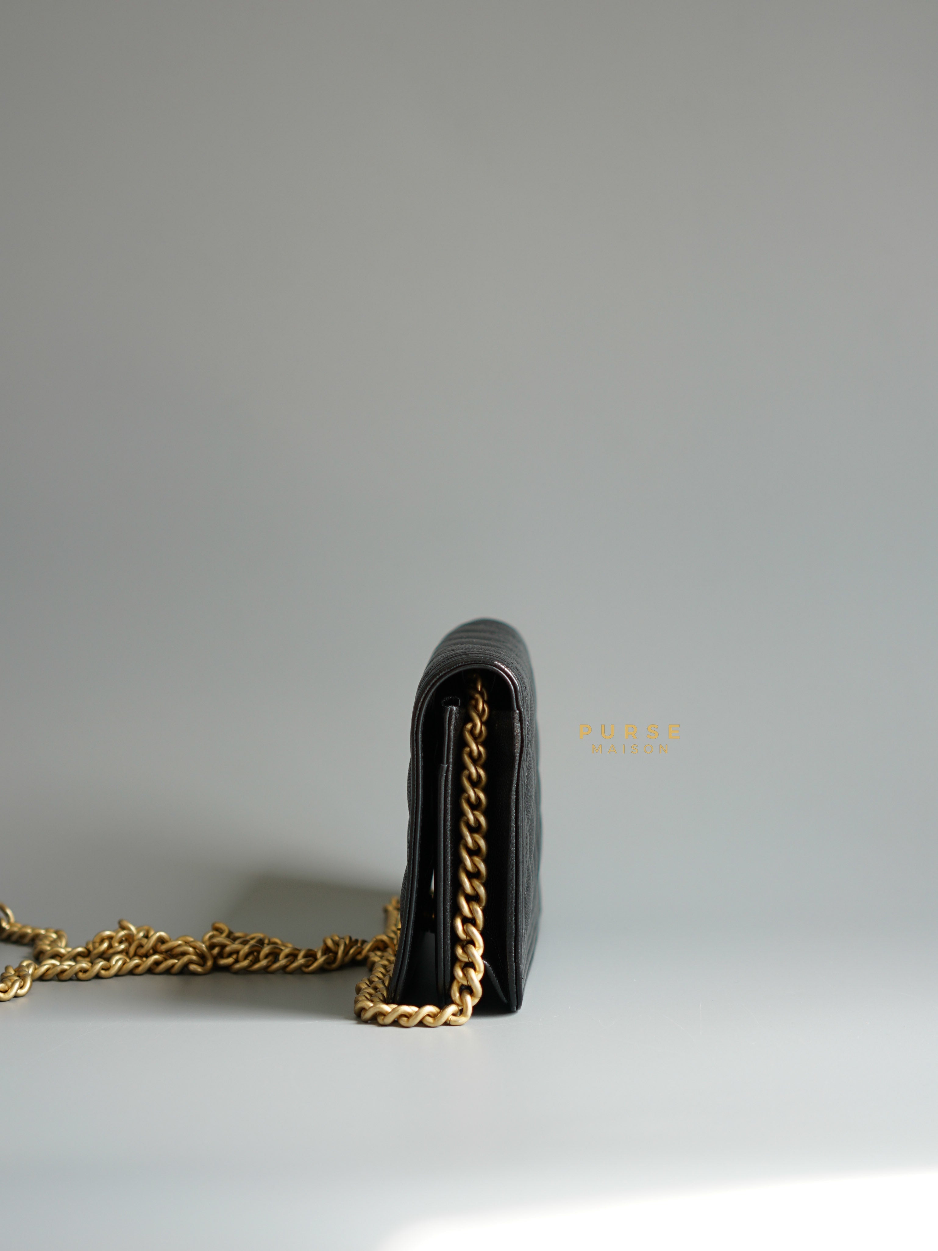 Chanel Boy Wallet on Chain (WOC) in Black Caviar Leather & Aged Gold Hardware (Series 30) | Purse Maison Luxury Bags Shop