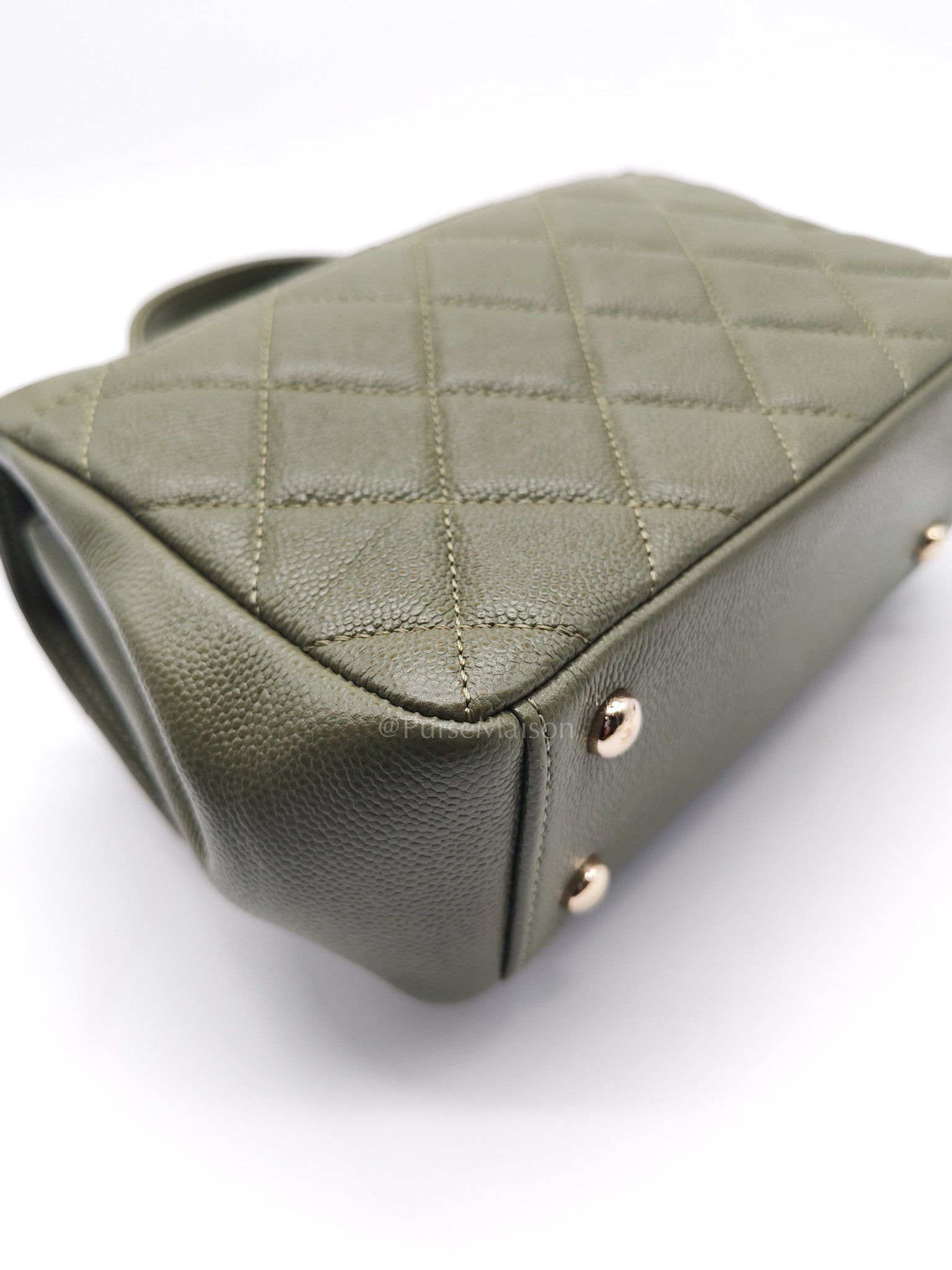 Business Affinity Bag in Sage Green Quilted Caviar Leather & Light Gold Hardware Microchip | Purse Maison Luxury Bags Shop