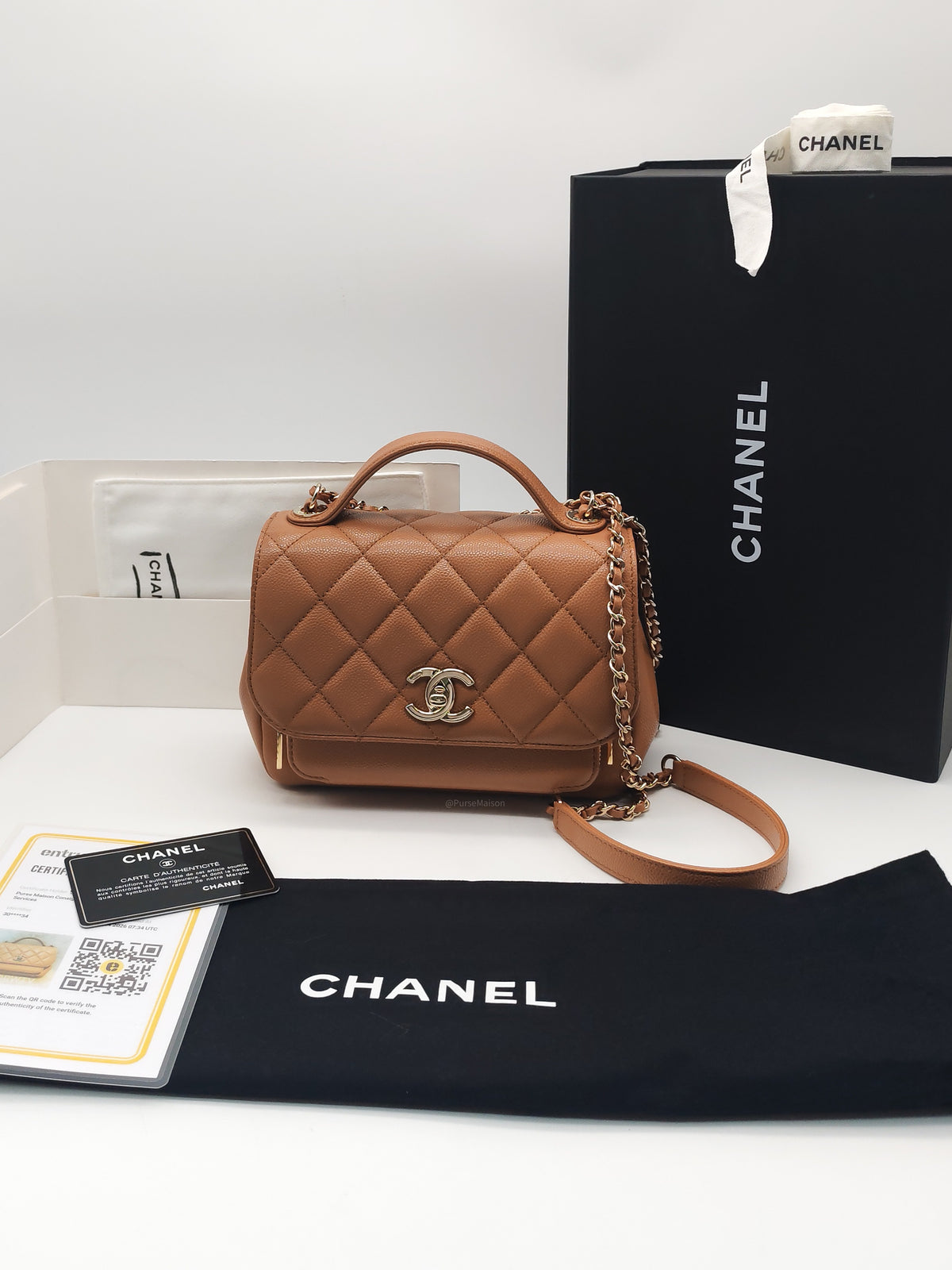 Chanel Business Affinity Small in Caramel Caviar Leather Light Gold Hardware (Series 30) | Purse Maison Luxury Bags Shop