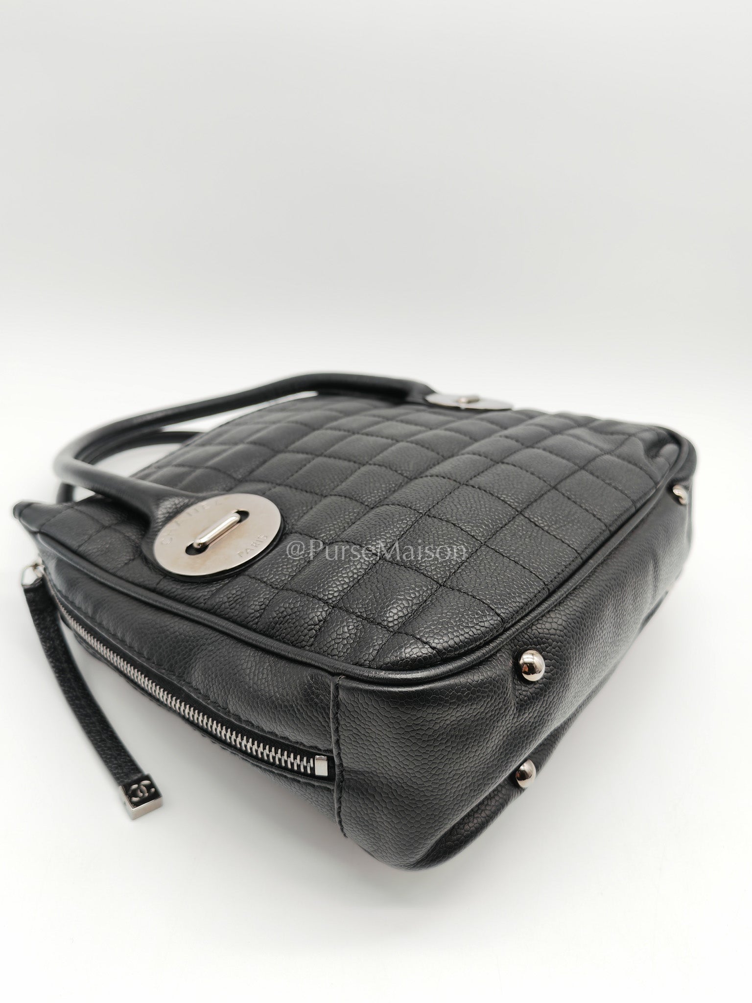 Chanel Button Dome Tote Bag in Black Caviar Leather Silver Hardware (Series 9) | Purse Maison Luxury Bags Shop
