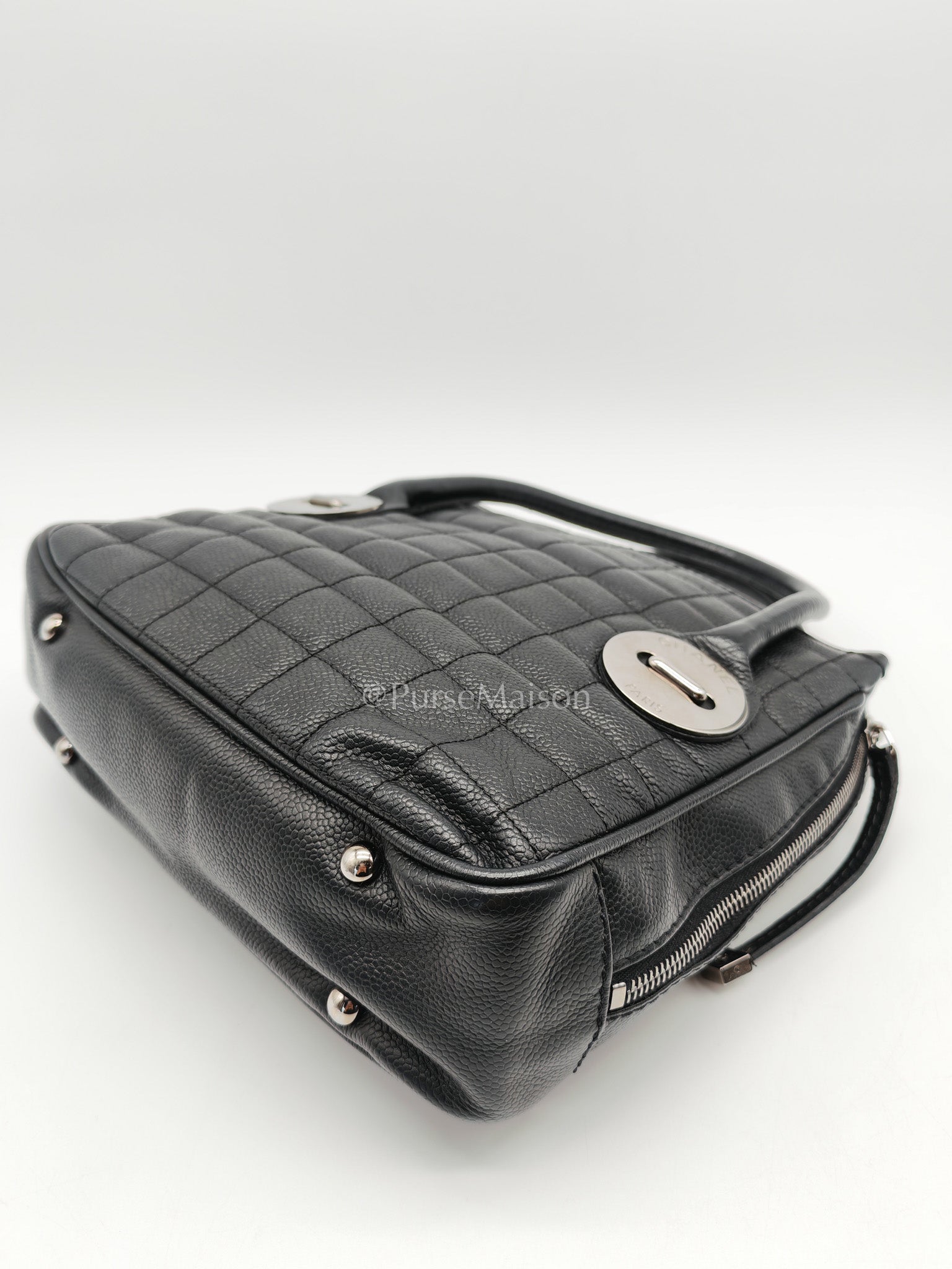 Chanel Button Dome Tote Bag in Black Caviar Leather Silver Hardware (Series 9) | Purse Maison Luxury Bags Shop