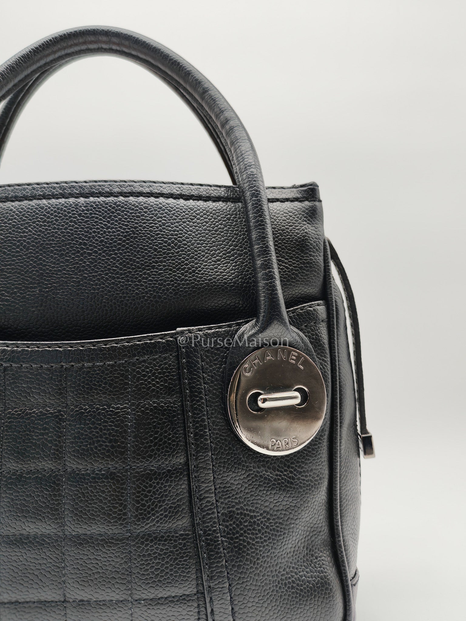 Chanel Button Dome Tote Bag in Black Caviar Leather Silver Hardware (Series 9) | Purse Maison Luxury Bags Shop