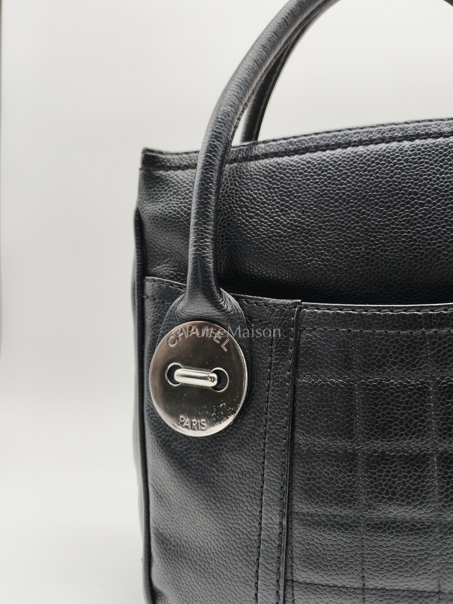 Chanel Button Dome Tote Bag in Black Caviar Leather Silver Hardware (Series 9) | Purse Maison Luxury Bags Shop