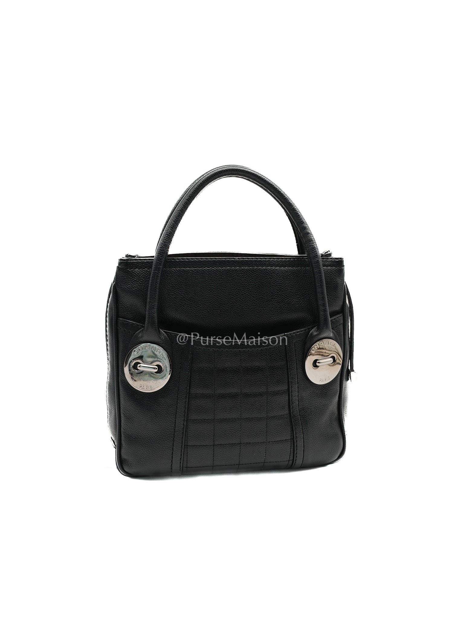 Chanel Button Dome Tote Bag in Black Caviar Leather Silver Hardware (Series 9) | Purse Maison Luxury Bags Shop