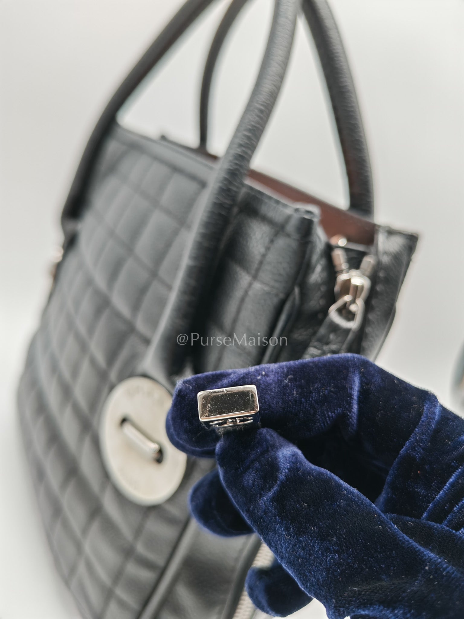 Chanel Button Dome Tote Bag in Black Caviar Leather Silver Hardware (Series 9) | Purse Maison Luxury Bags Shop
