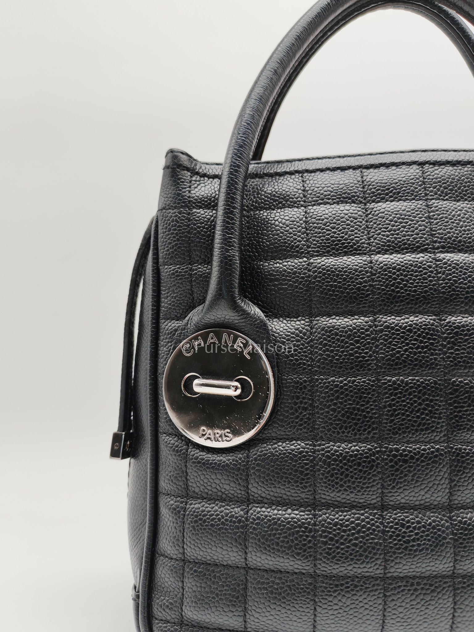 Chanel Button Dome Tote Bag in Black Caviar Leather Silver Hardware (Series 9) | Purse Maison Luxury Bags Shop