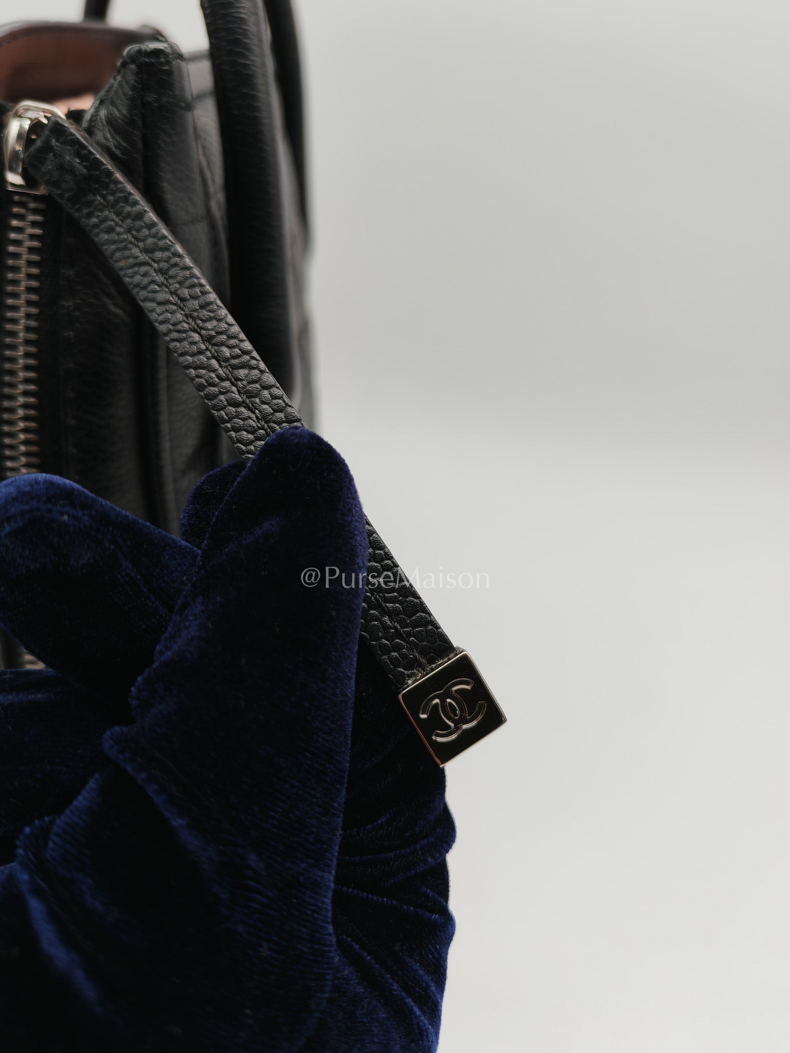 Chanel Button Dome Tote Bag in Black Caviar Leather Silver Hardware (Series 9) | Purse Maison Luxury Bags Shop