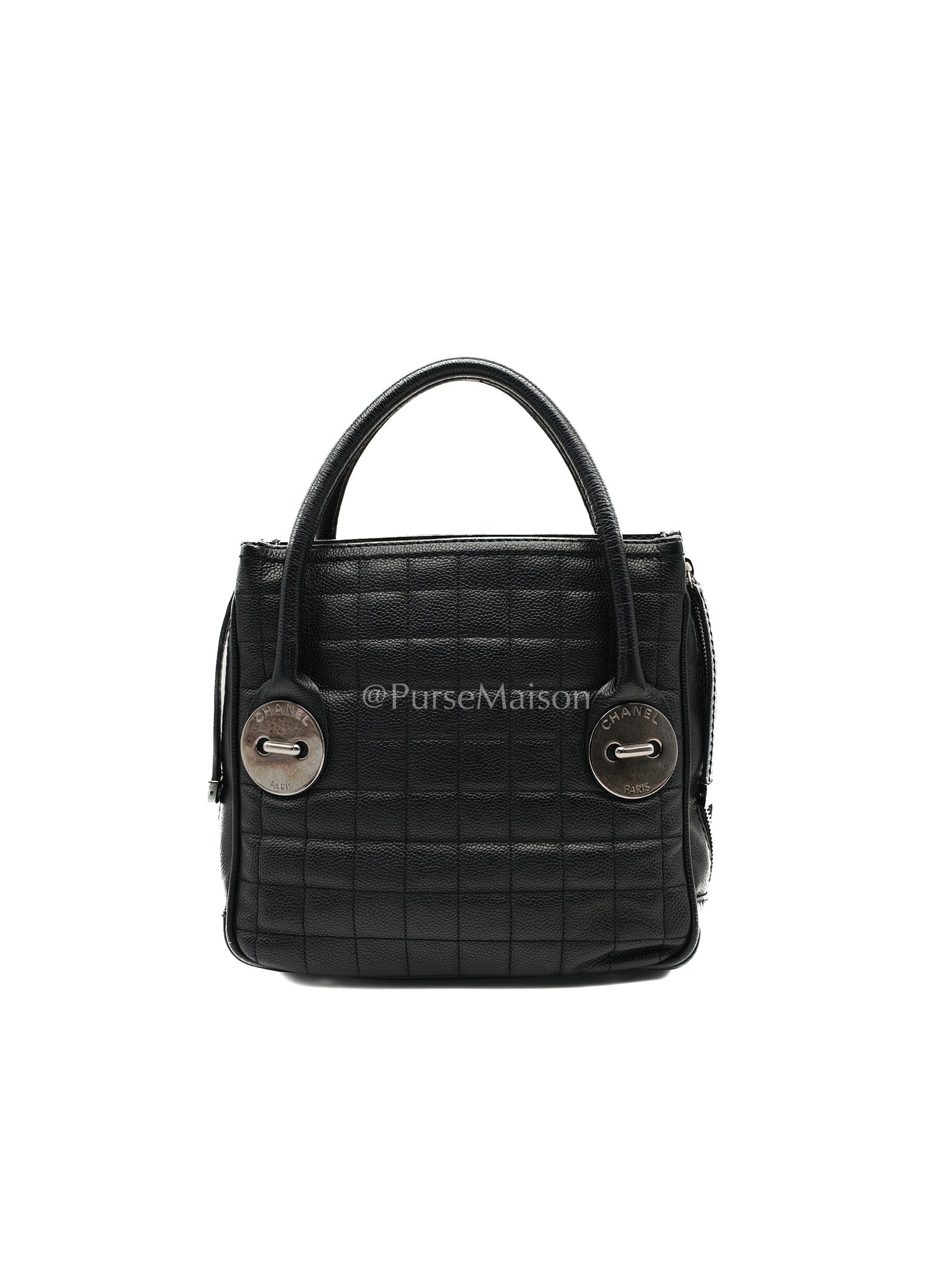 Chanel Button Dome Tote Bag in Black Caviar Leather Silver Hardware (Series 9) | Purse Maison Luxury Bags Shop
