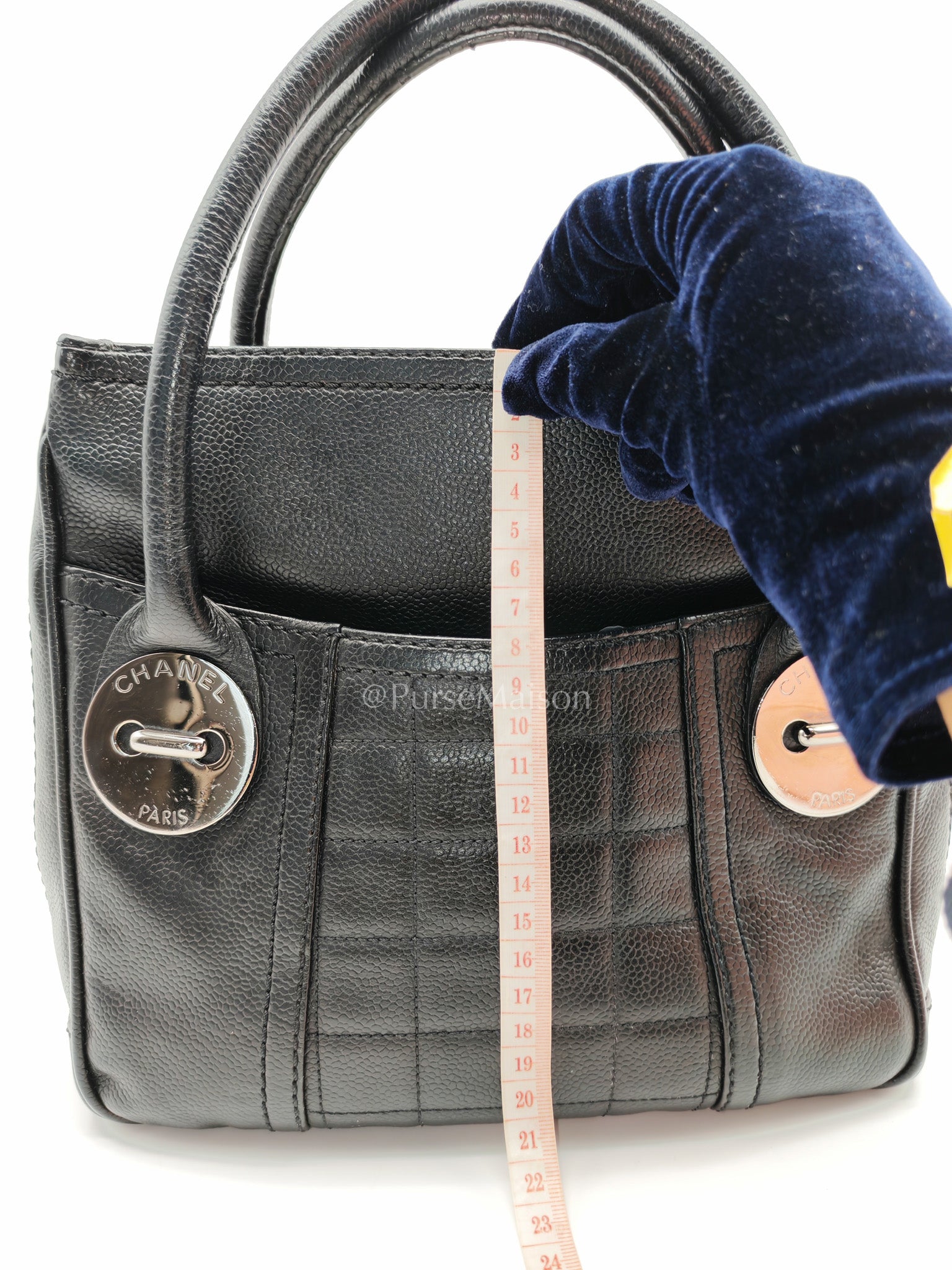 Chanel Button Dome Tote Bag in Black Caviar Leather Silver Hardware (Series 9) | Purse Maison Luxury Bags Shop