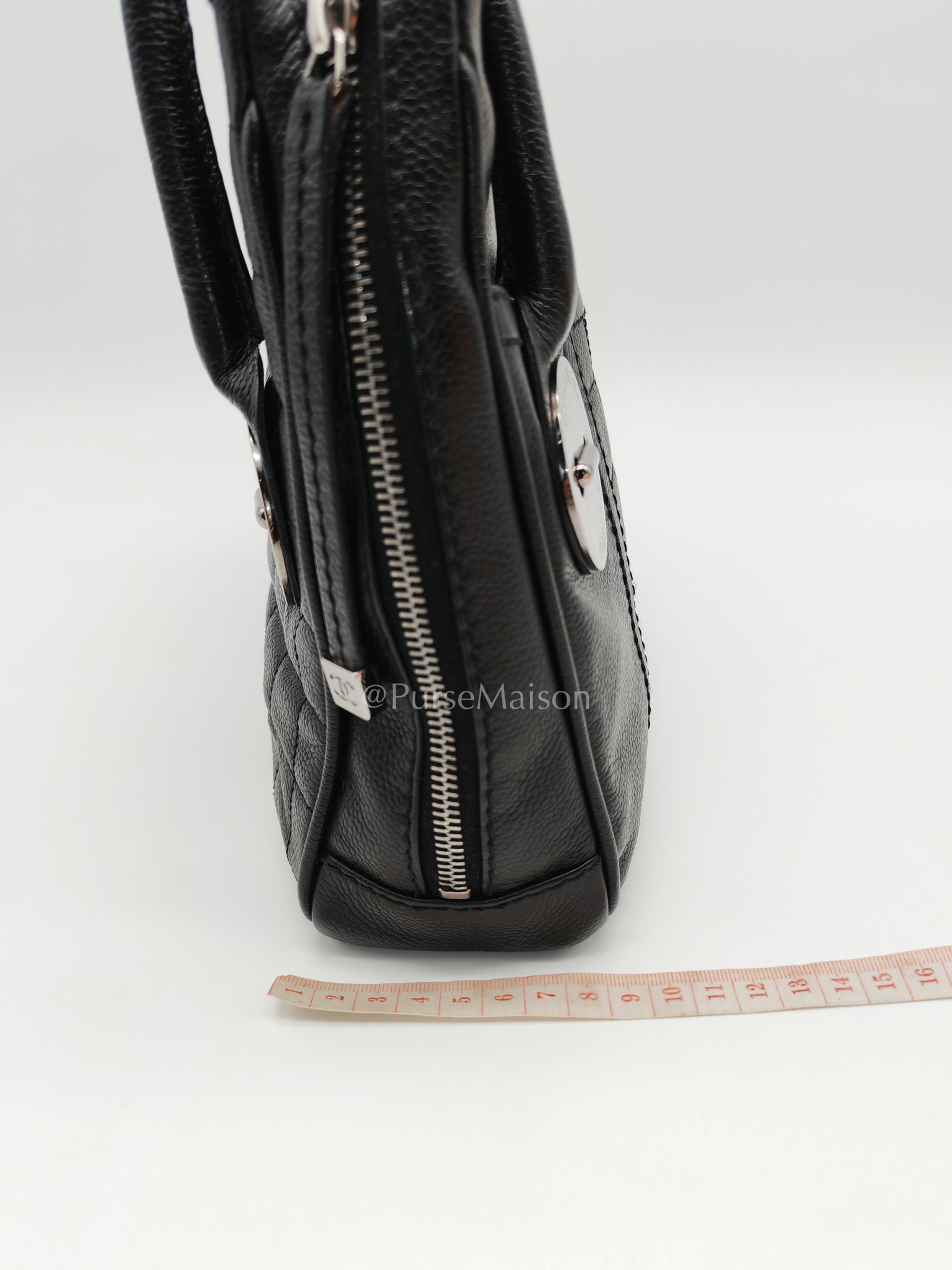 Chanel Button Dome Tote Bag in Black Caviar Leather Silver Hardware (Series 9) | Purse Maison Luxury Bags Shop