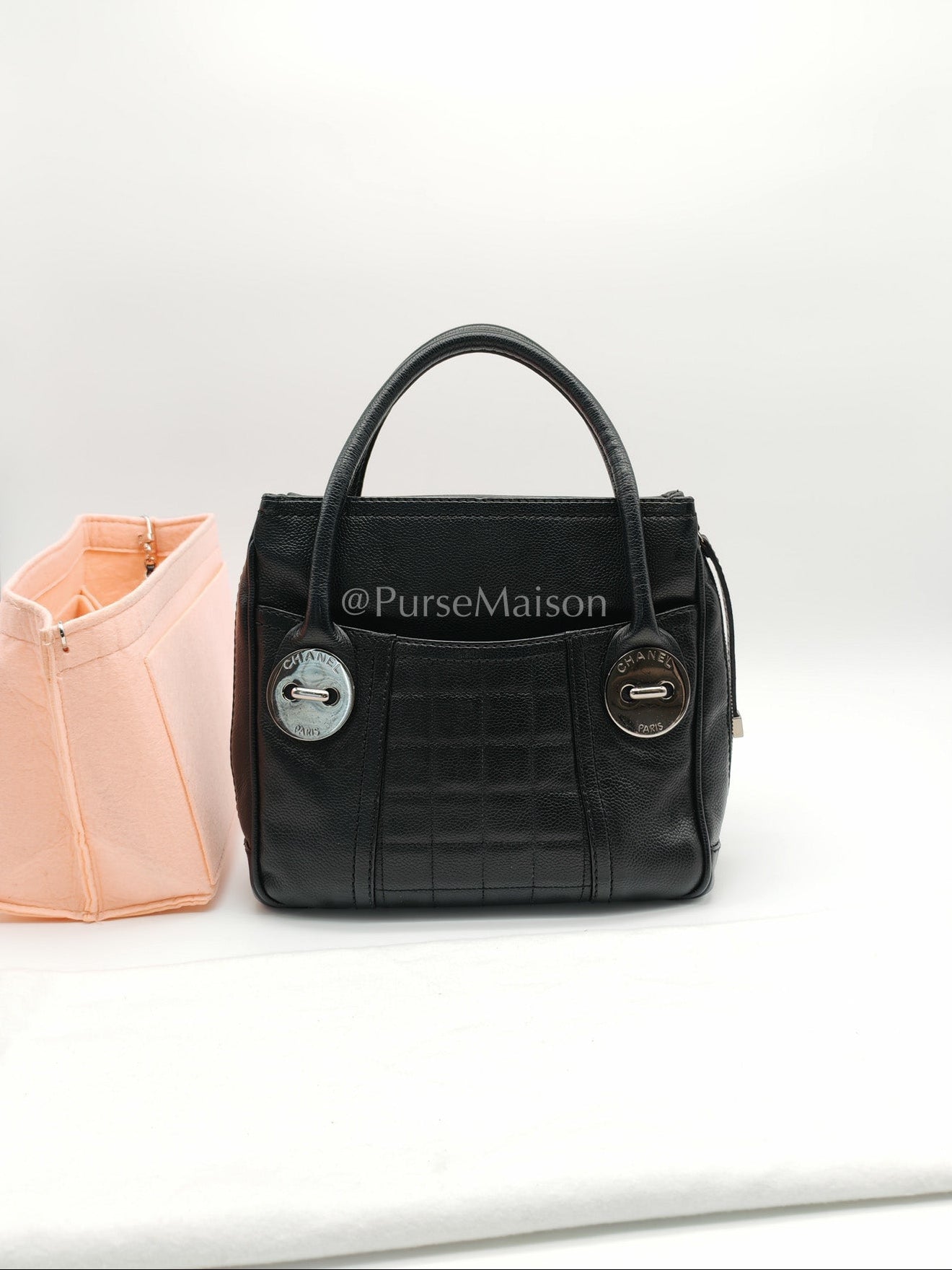Chanel Button Dome Tote Bag in Black Caviar Leather Silver Hardware (Series 9) | Purse Maison Luxury Bags Shop