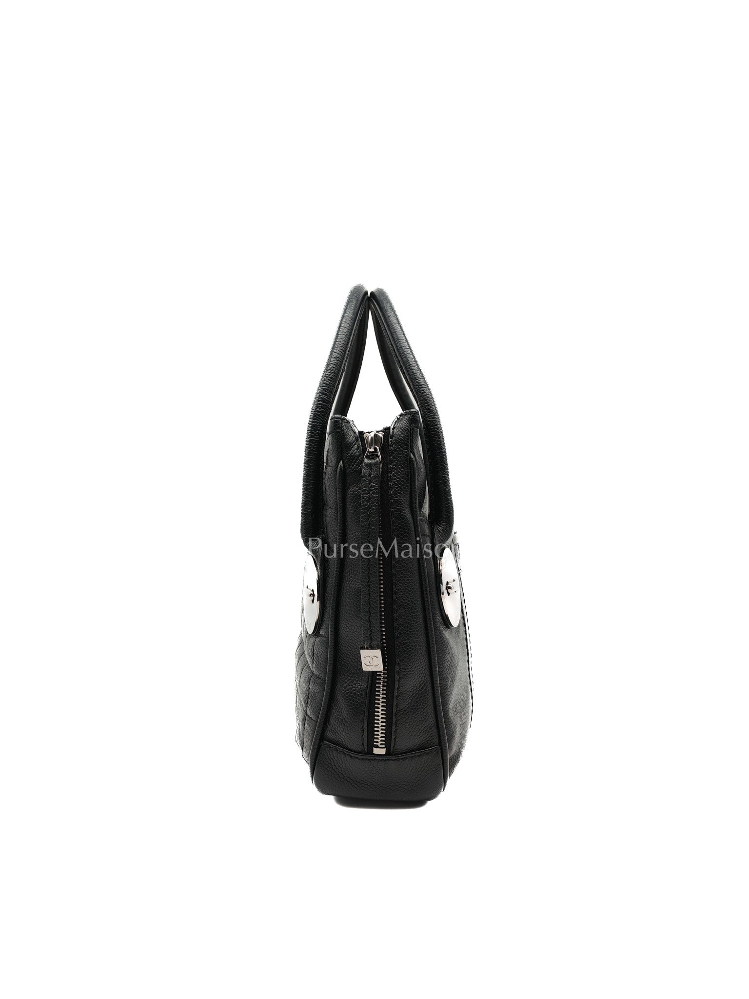 Chanel Button Dome Tote Bag in Black Caviar Leather Silver Hardware (Series 9) | Purse Maison Luxury Bags Shop