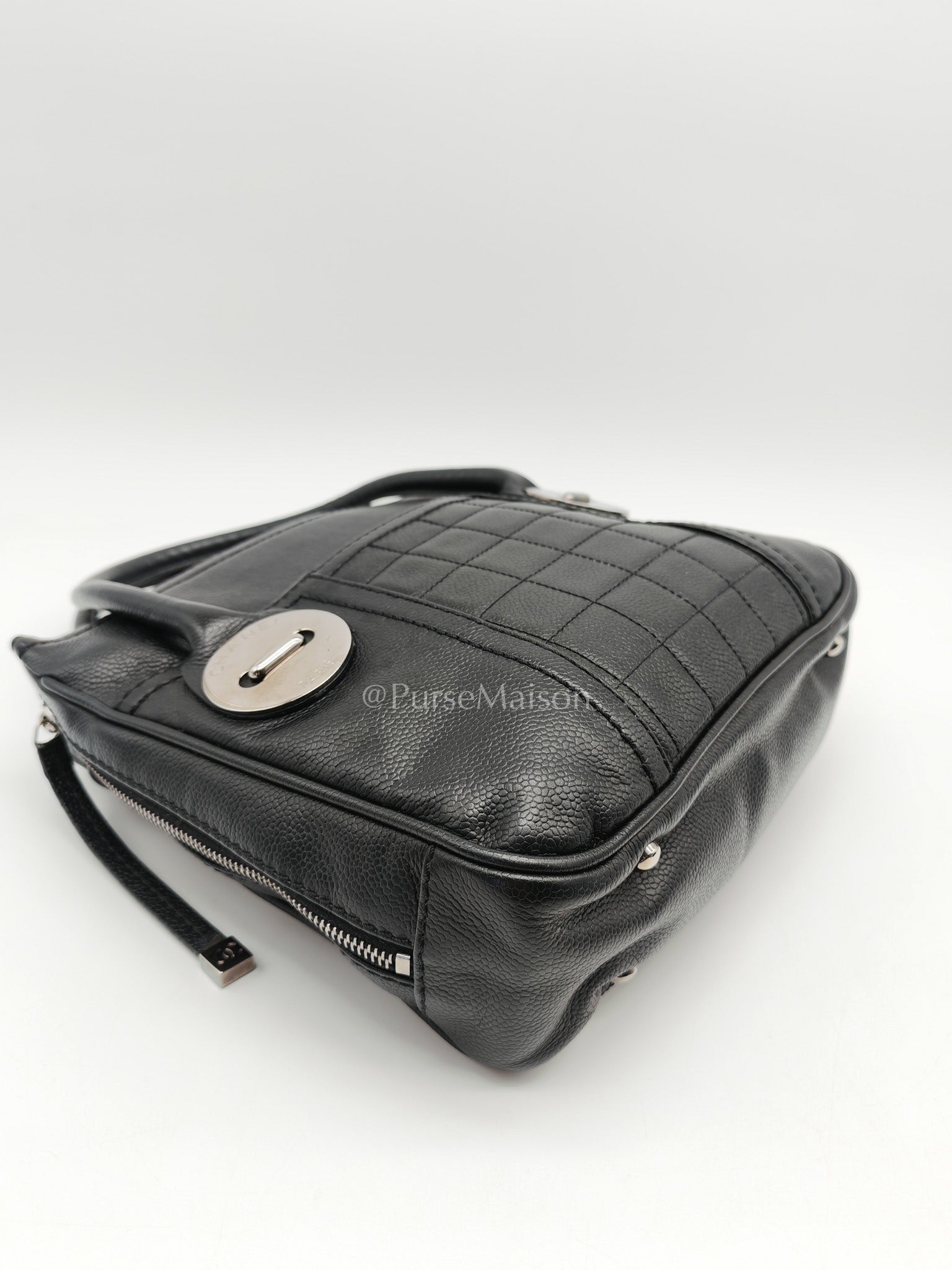 Chanel Button Dome Tote Bag in Black Caviar Leather Silver Hardware (Series 9) | Purse Maison Luxury Bags Shop