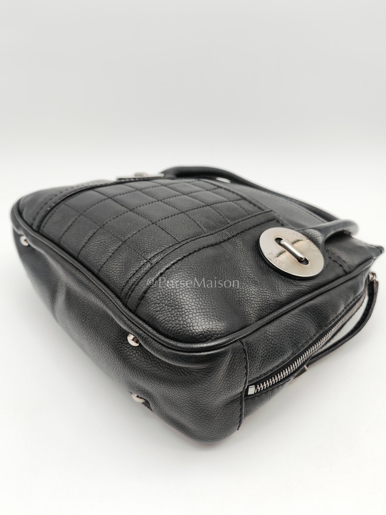 Chanel Button Dome Tote Bag in Black Caviar Leather Silver Hardware (Series 9) | Purse Maison Luxury Bags Shop